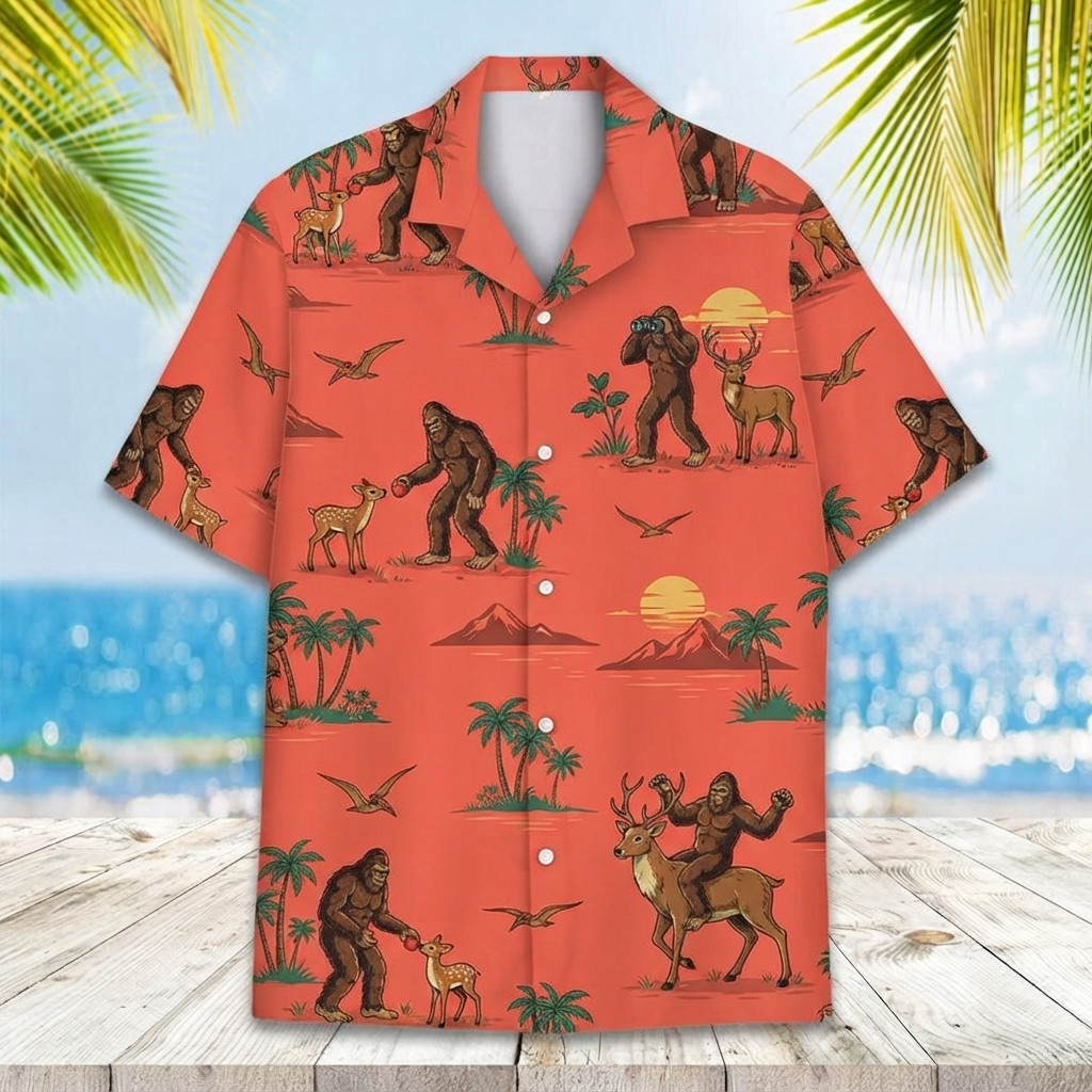 Funny Bigfoot And Deer Sunset Hawaiian Shirt, Friends Gift