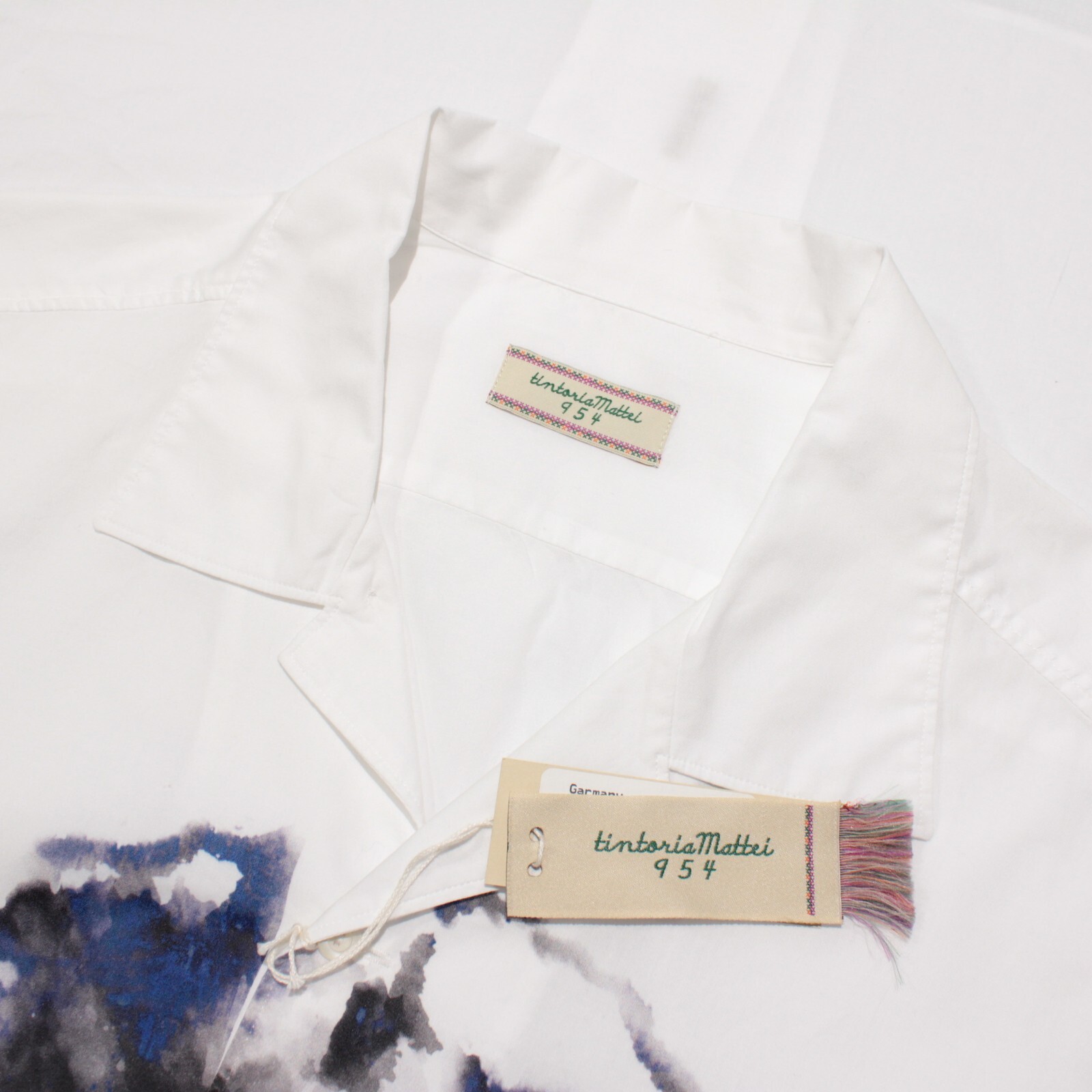 Tintoria Mattei NWD Casual Graphic Button Down SS Shirt Size 43/44 XL in White