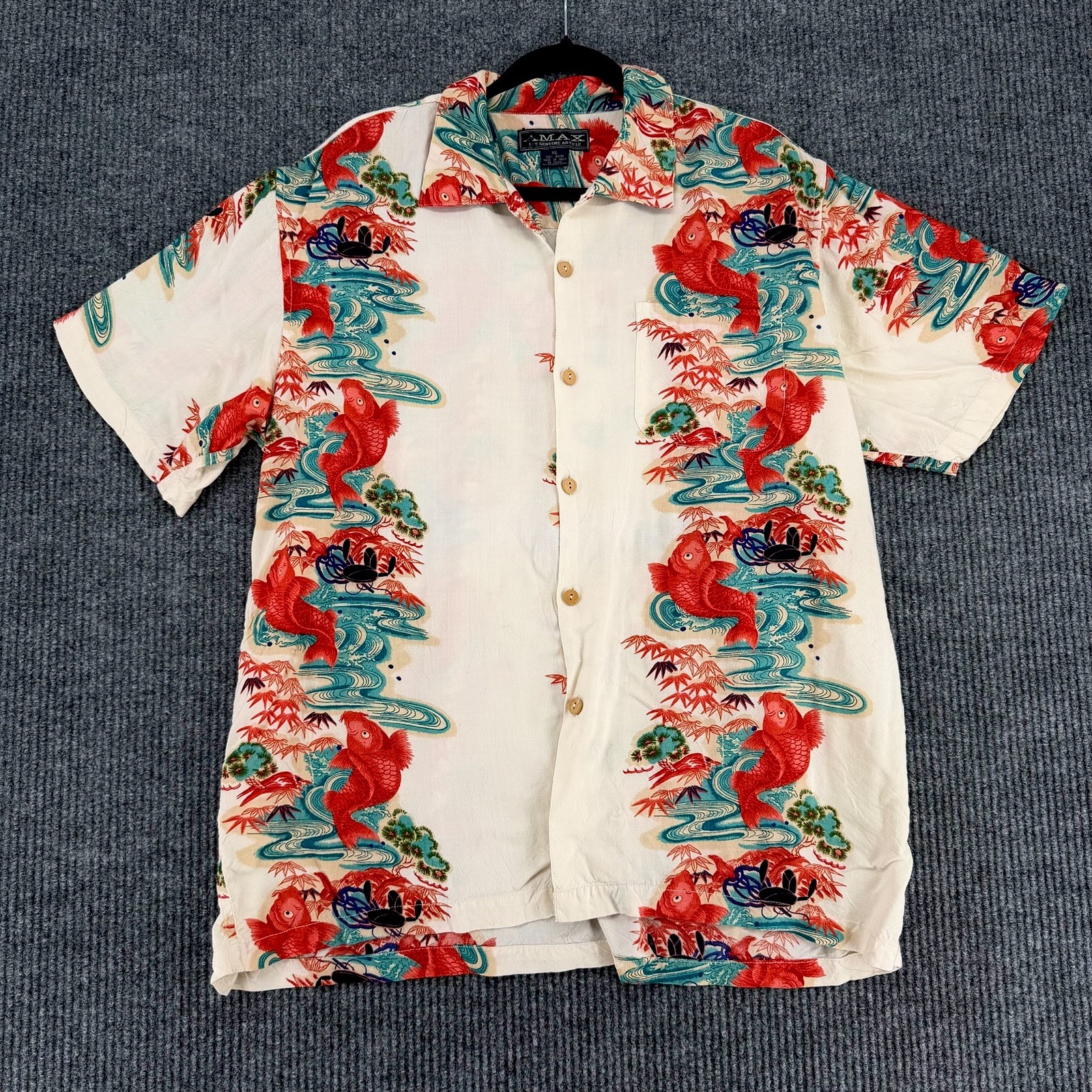 Vintage Amax men’s koi fish Hawaiian shirt Japanese aloha button up XL