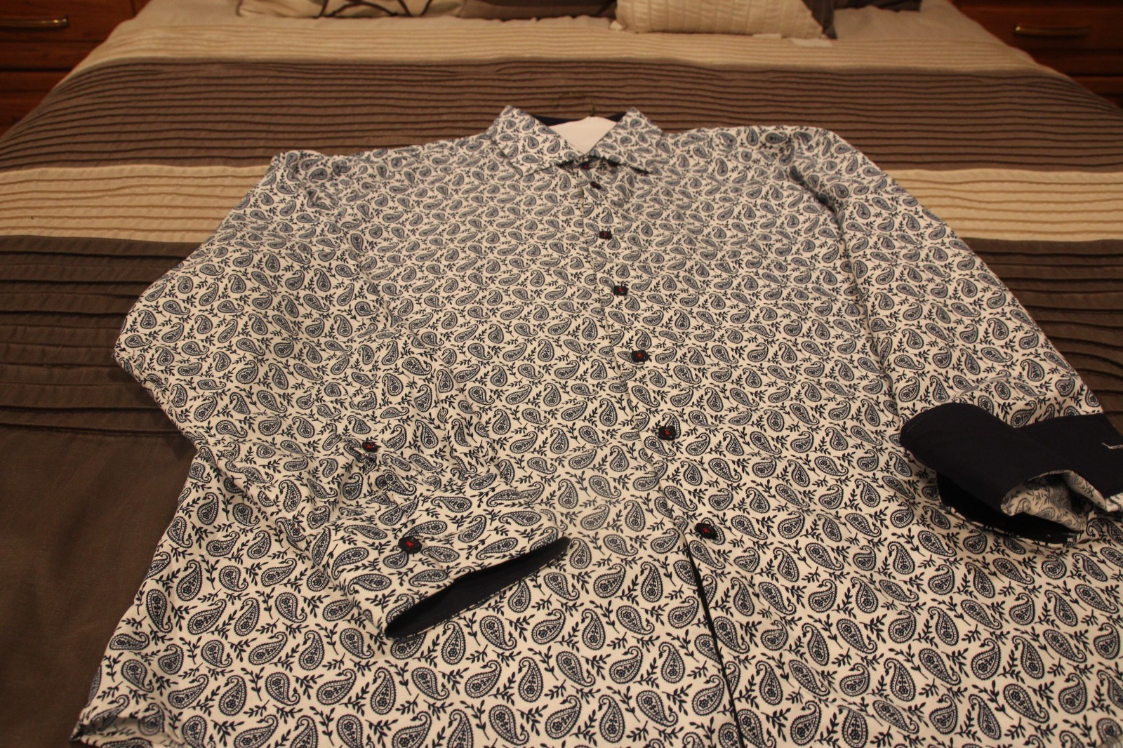 BC Mens 2X Blue/ White Button Down Shirt Flip Cuff