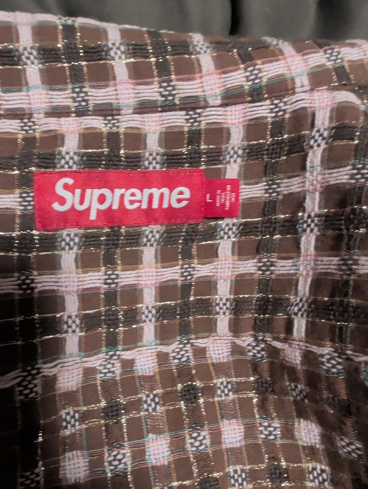 Supreme Metallic Plaid Zip Up Shirt Brown