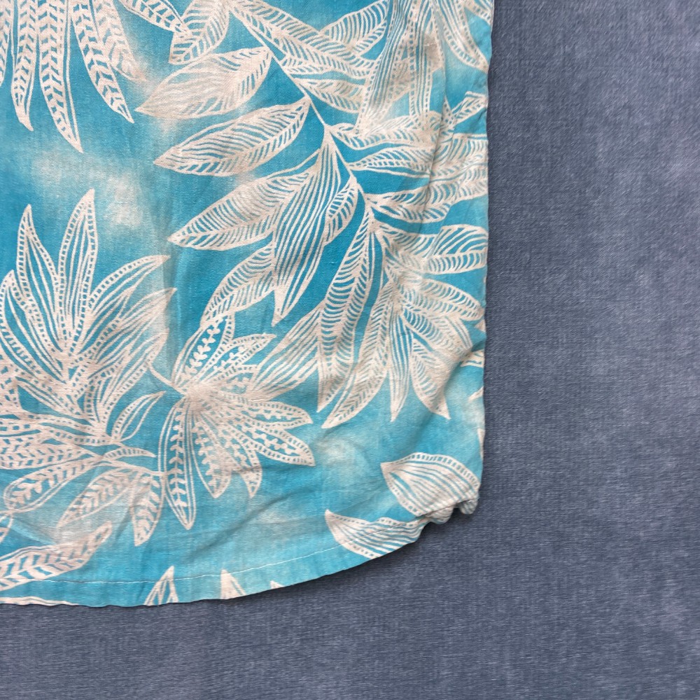 Tasso Elba Island Hawaiian Shirt 2XL Mens White Blue Tropical Leaf Silk Linen