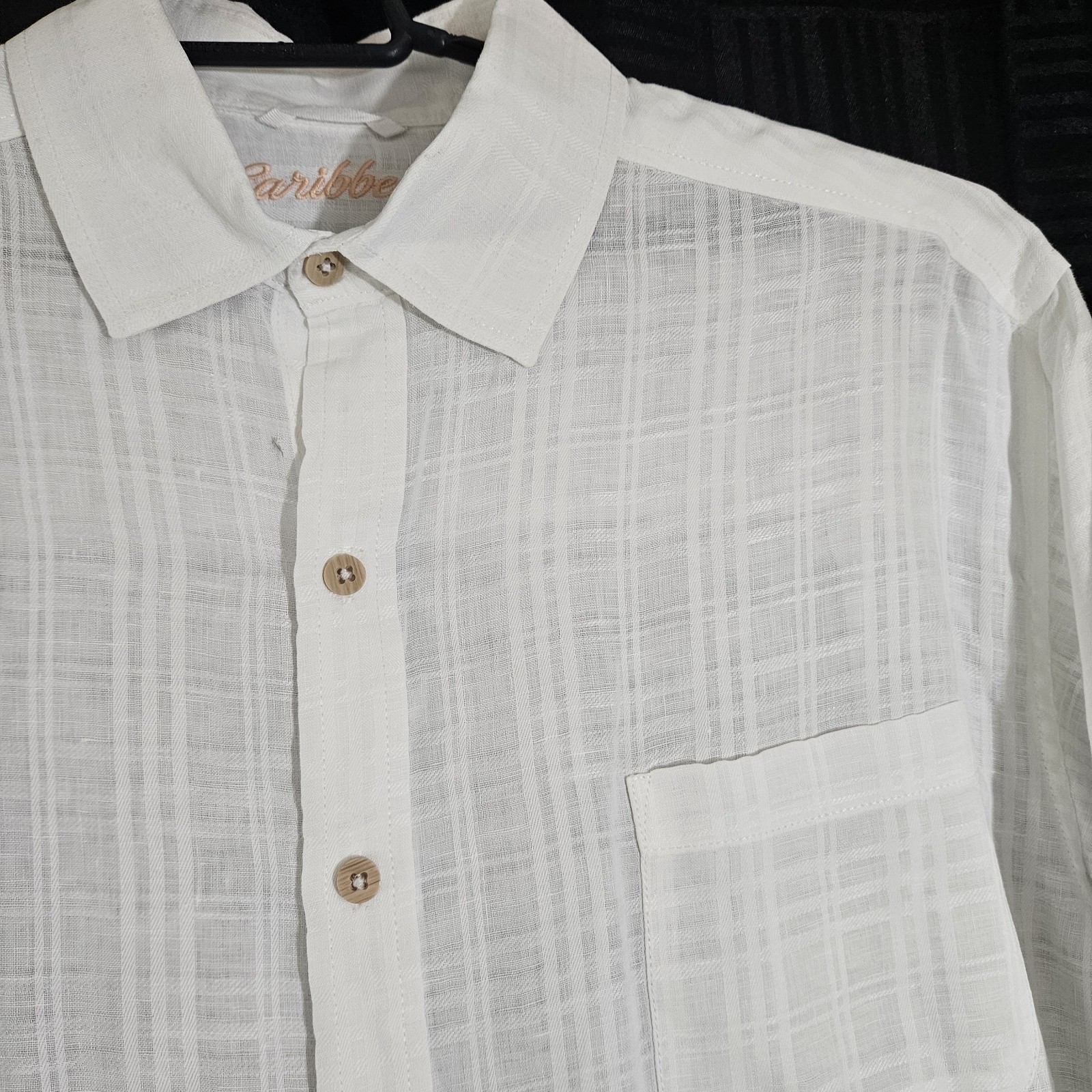 Caribbean Men’s XLTall White Button Front Shirt Beach Wedding Sheer Cotton As Is