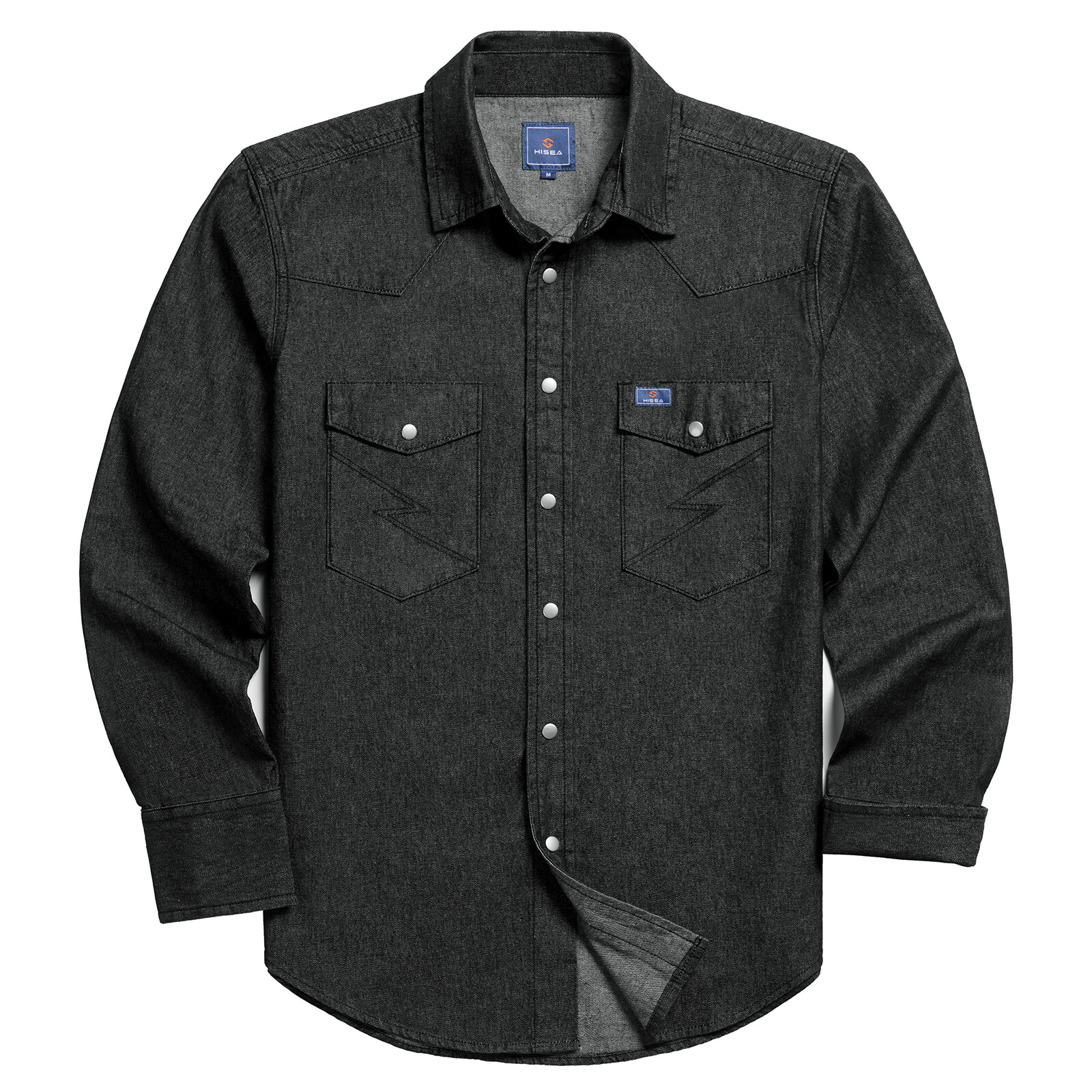 HISEA Men’s Denim Shirt Long Sleeve Work Shirt Snap Buttons Regular Fit Workwear
