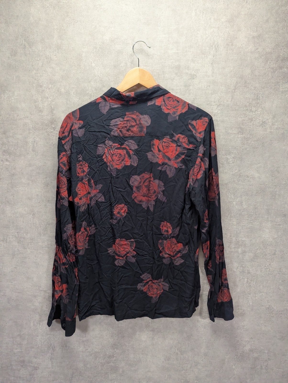 All Saints Shirt Mens S Thorn LS Loop Colar Floral Rose Viscose Casual Holiday