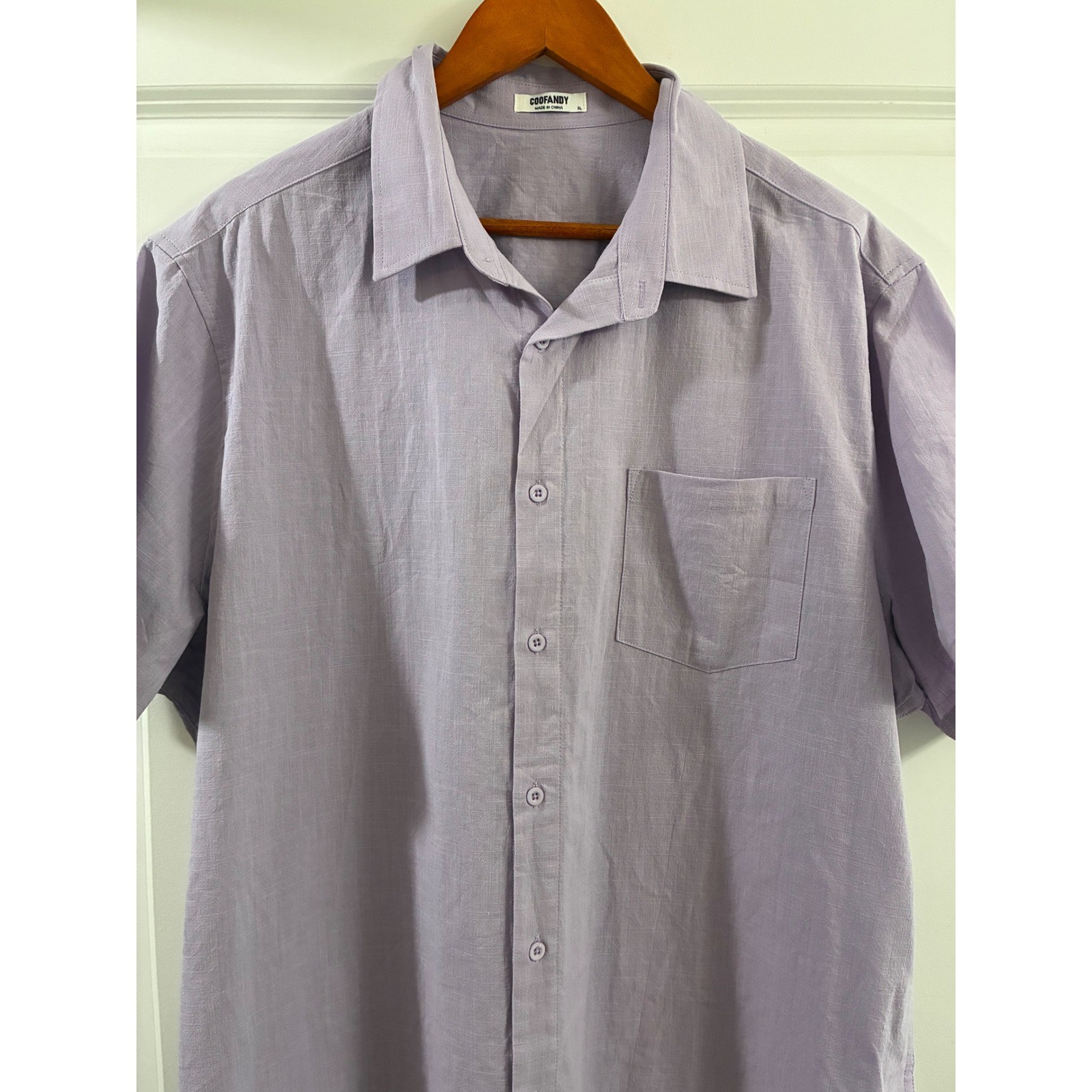 COOFANDY Mens Lavender Linen feel 100% Cotton Short Sleeve Button Down Shirt XL