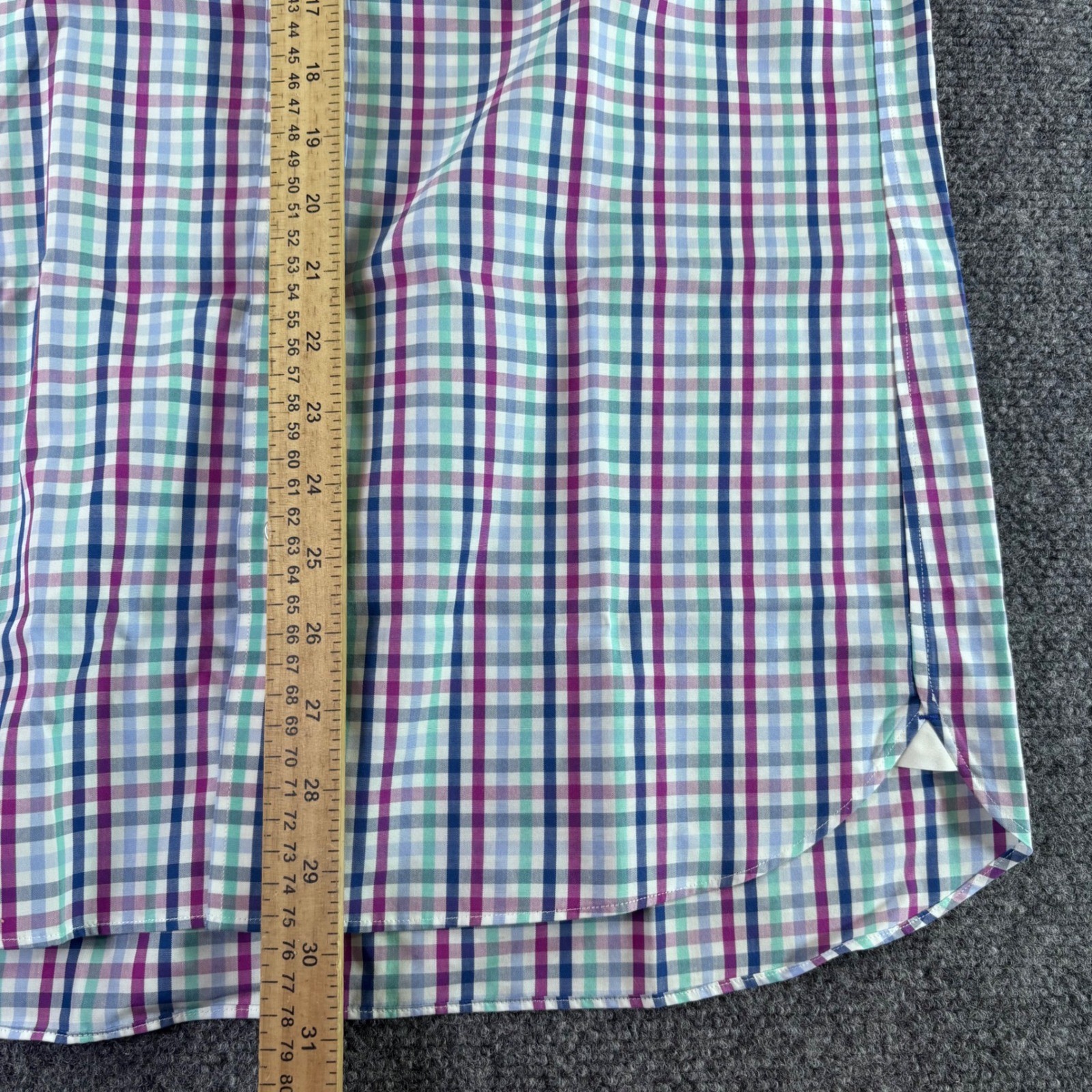 Bonobos Button Down Mens 15/33 Purple Teal Plaid Slim Fit Wrinkle-Free Shirt