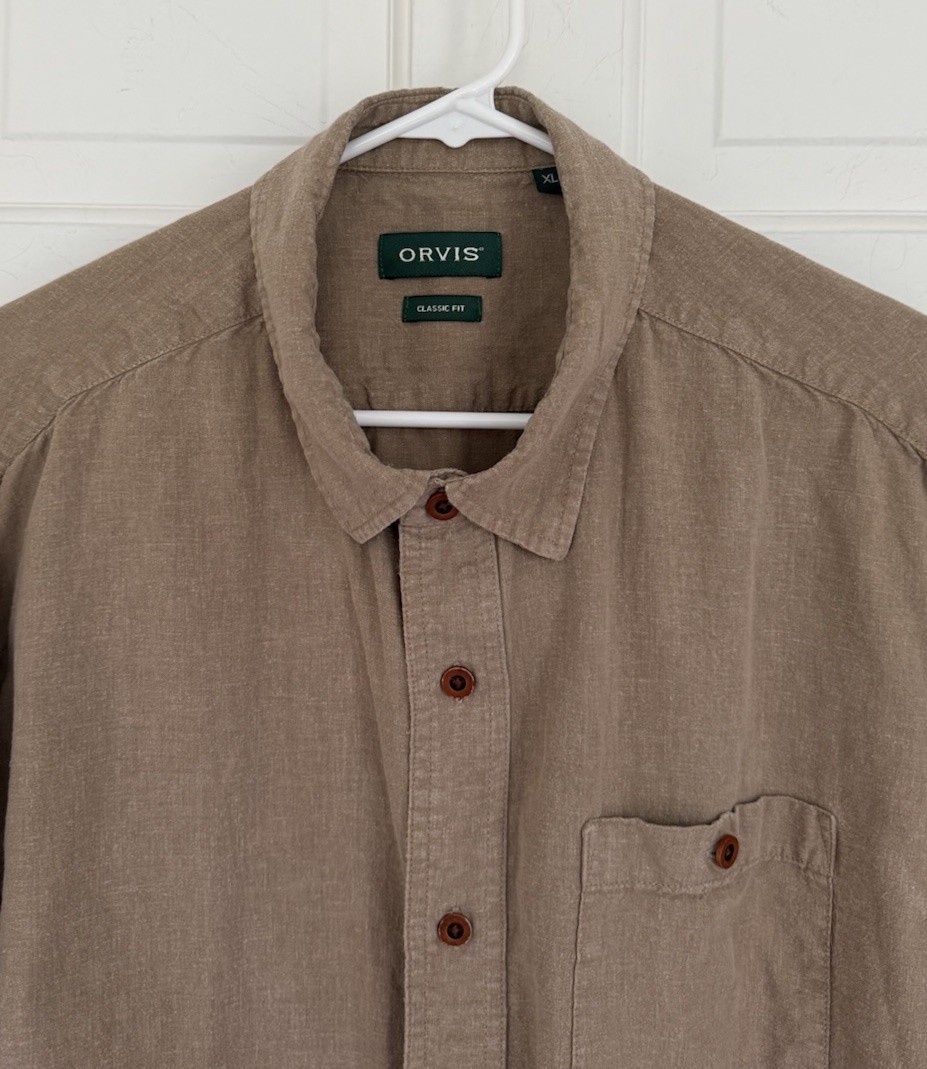 Orvis LEAF BROWN Cool & Soft Hemp Blend Short Sleeve Button-Up Camp Shirt XL