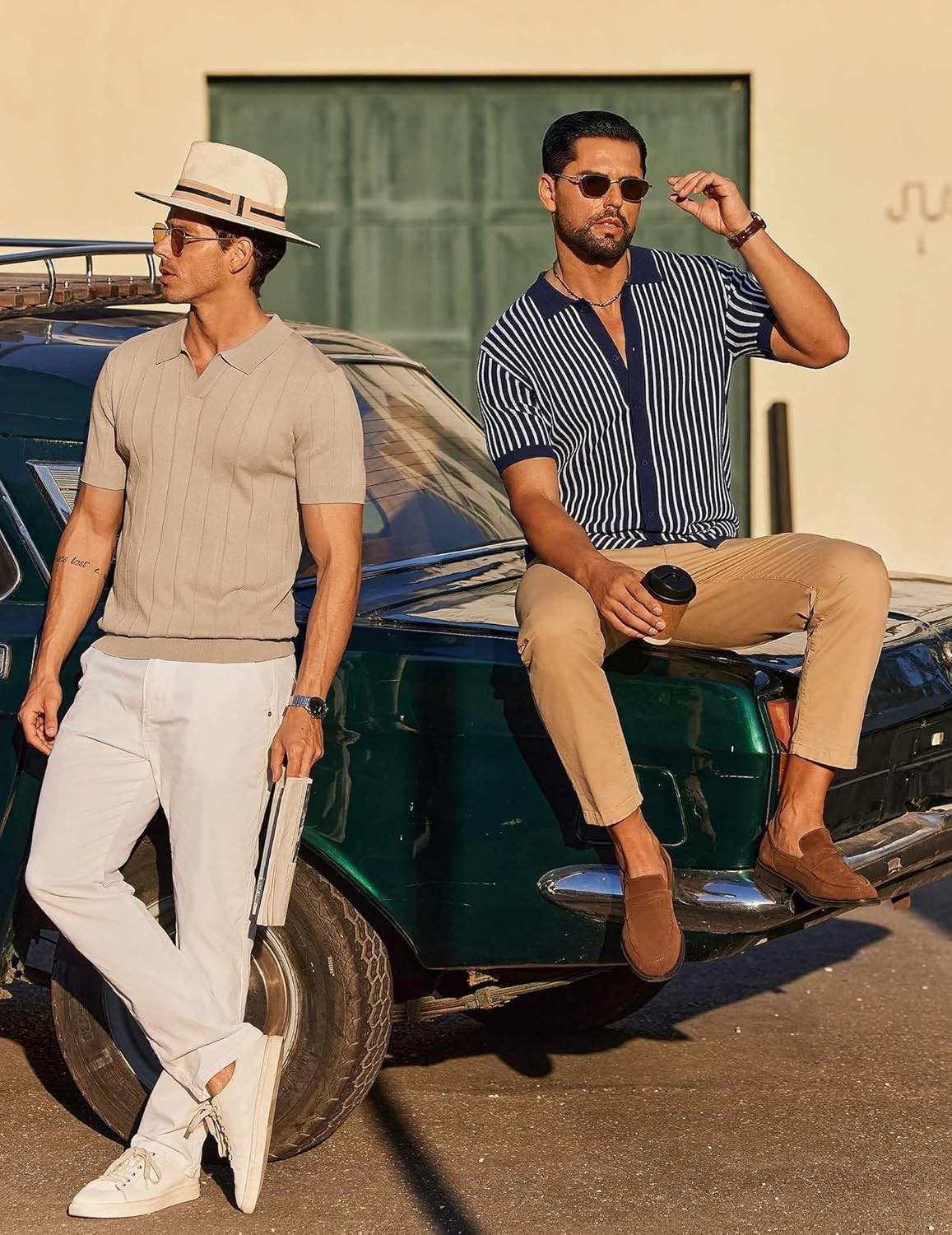 Mens Knit Button Down Shirts Short Sleeve Polo Shirt Casual