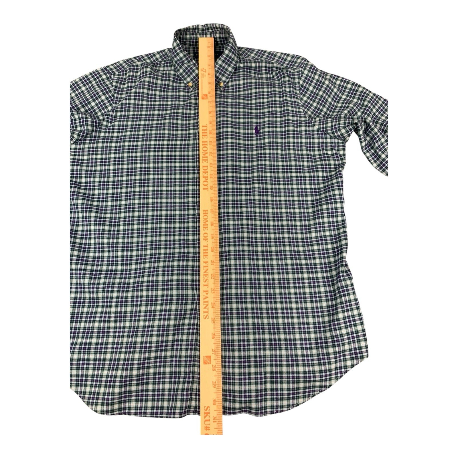 Ralph Lauren Long Sleeve Button Up Shirt, Green Purple Check, Men’s Size Large