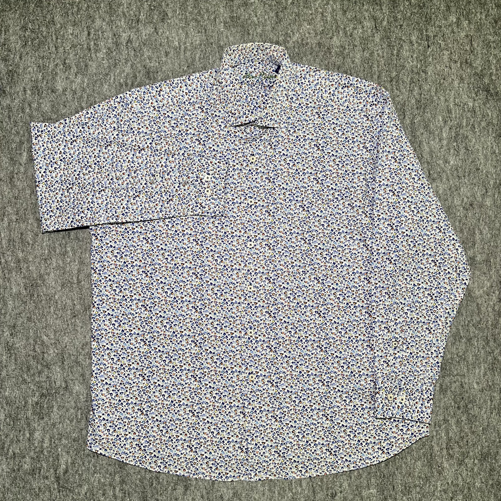 Alan Flusser Multicolor Floral Button Up Shirt Men XL Vibrant Colorful Flowers