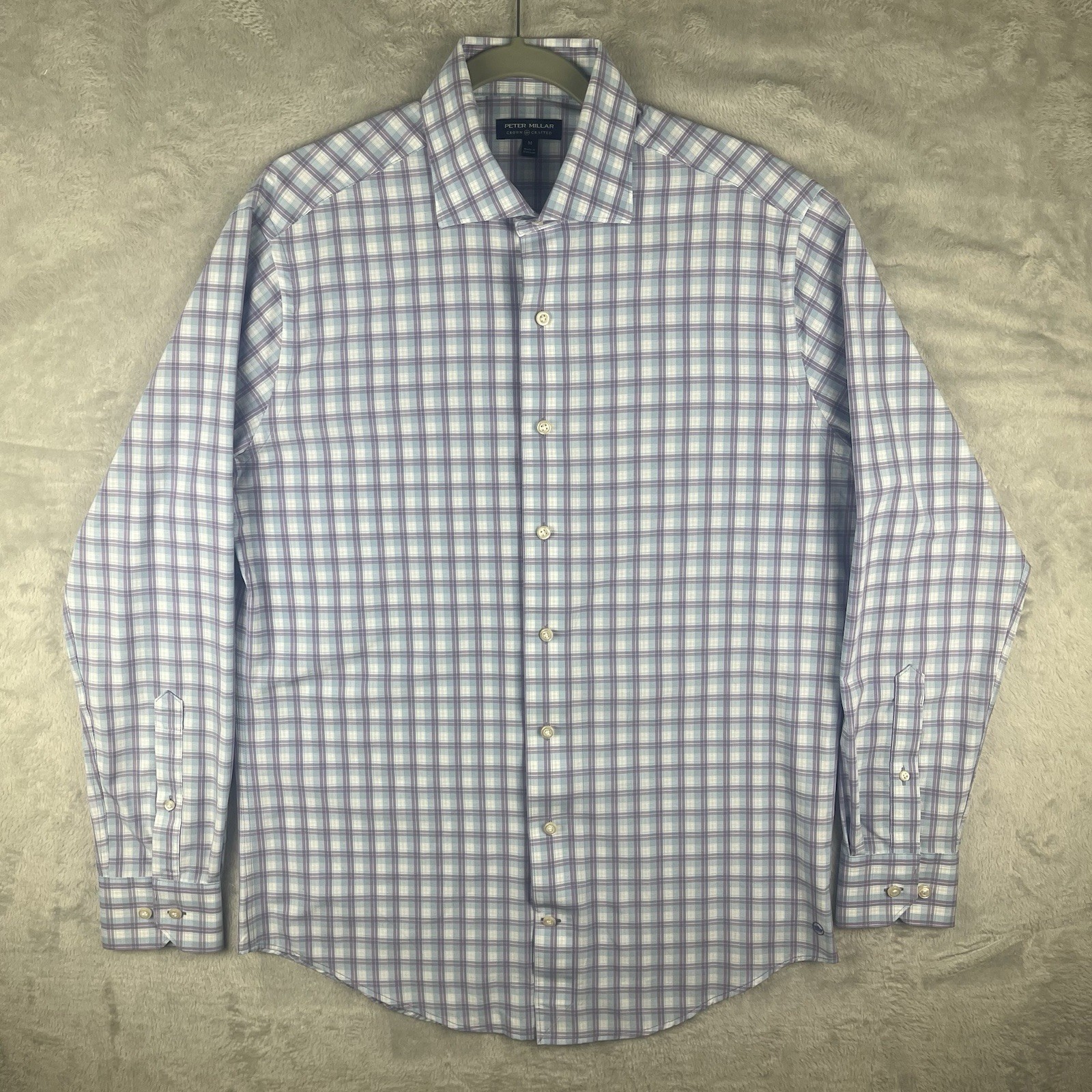 Peter Millar Crown Crafted Long Sleeve Button Up Shirt Medium Plaid Blue/Purple
