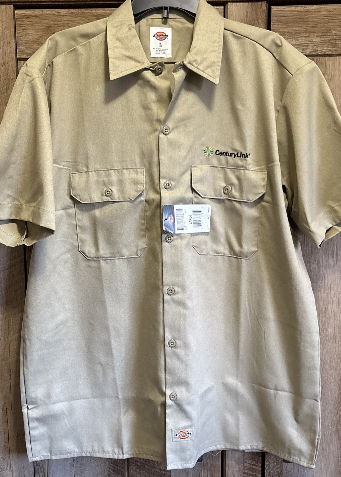 NWT DICKIES Men’s Large Work Shirt Beige Khaki Short Sleeve Century Link Logo