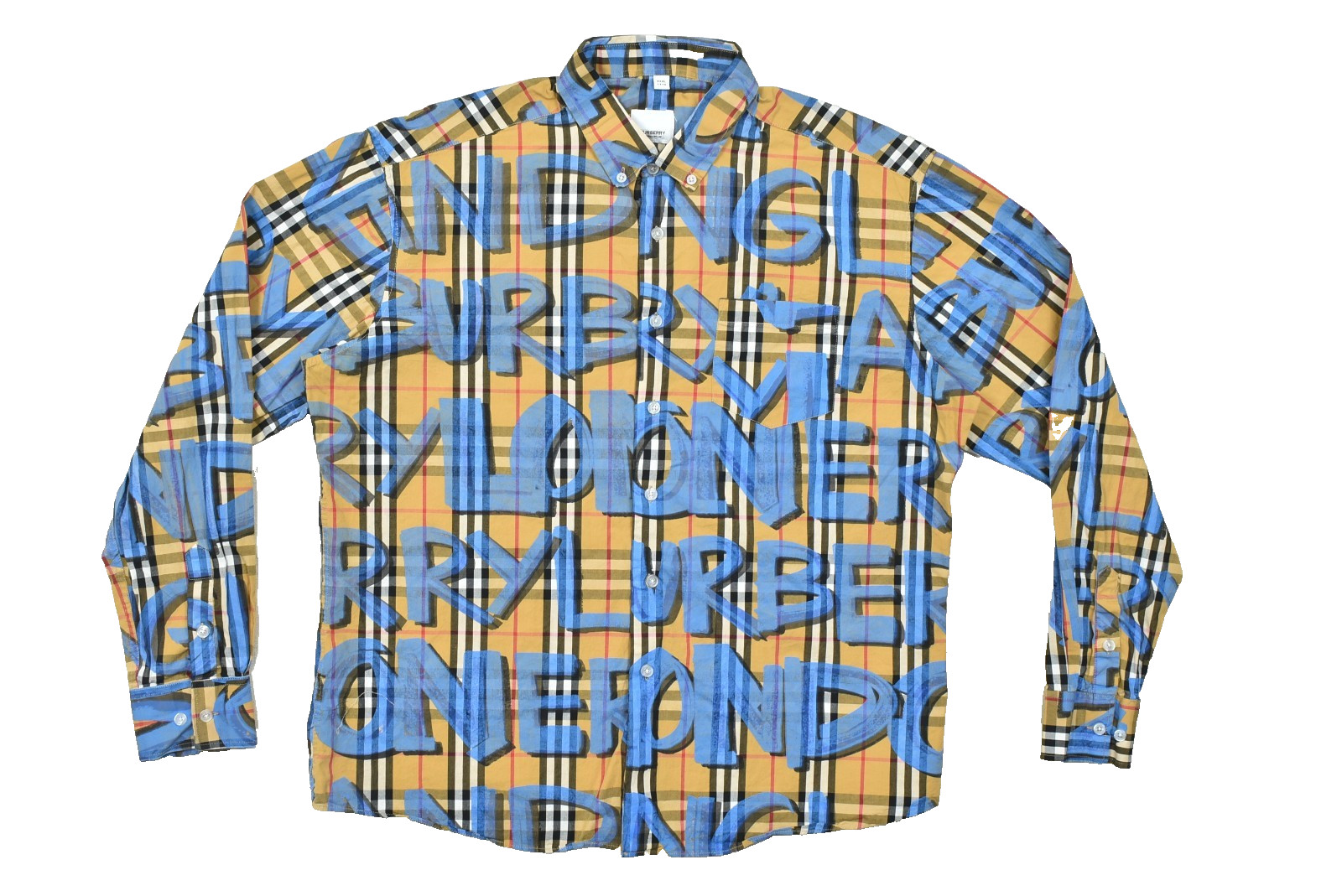 Mens Burberry Nova Check Graffiti Shirt Beige Blue Size 3XL XXXL G2U