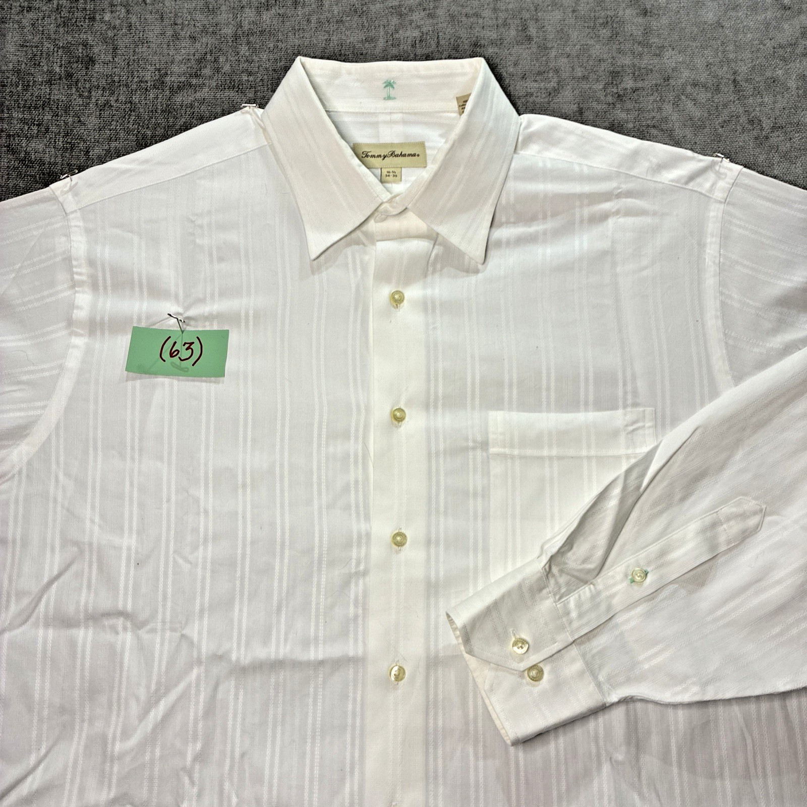 Tommy Bahama Mens 16.5 x 34/35 Cotton Solid White Button Shirt Beach Wedding L/S