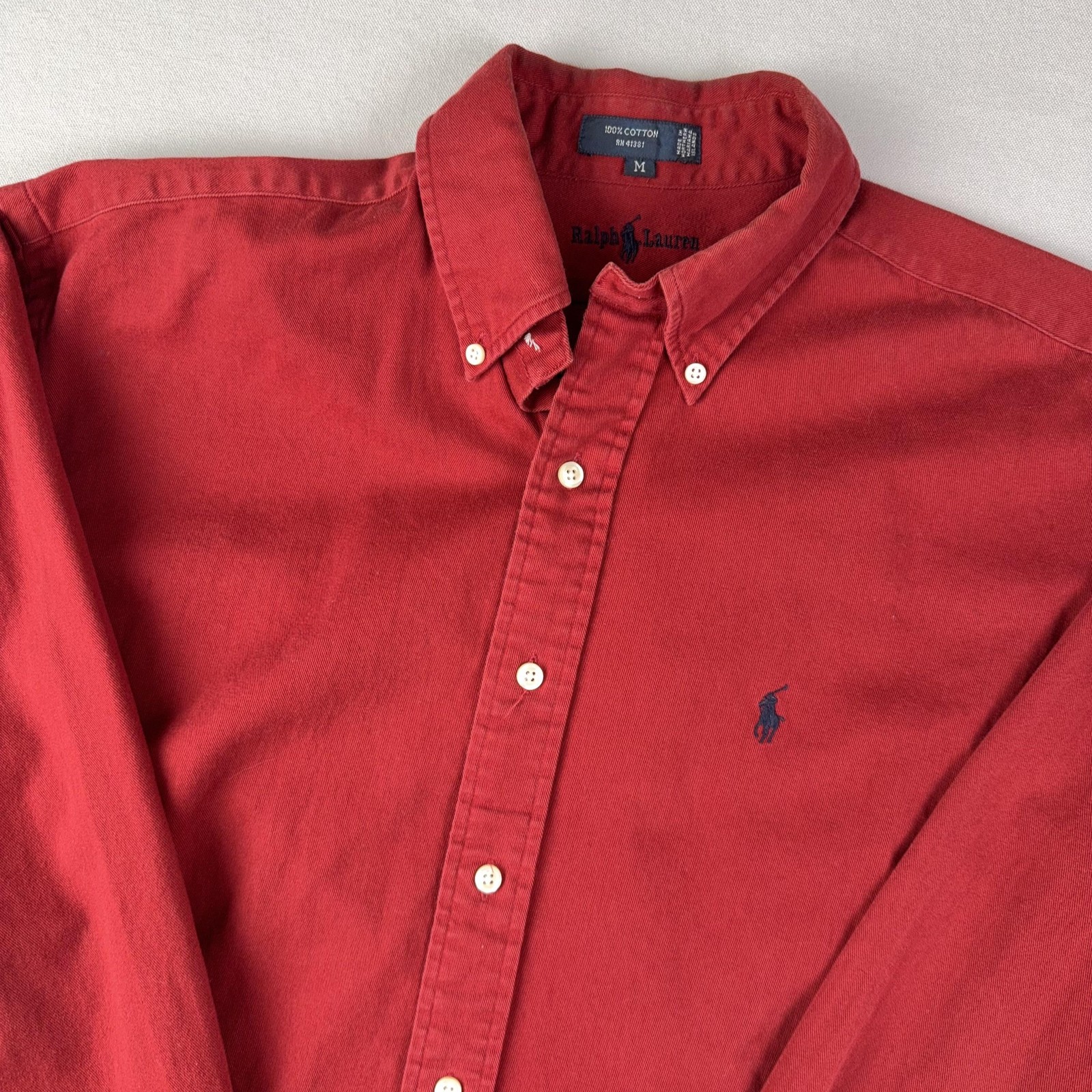 VTG Ralph Lauren The Blaire Button Down Shirt Mens M Red Twill Long Sleeve Pony