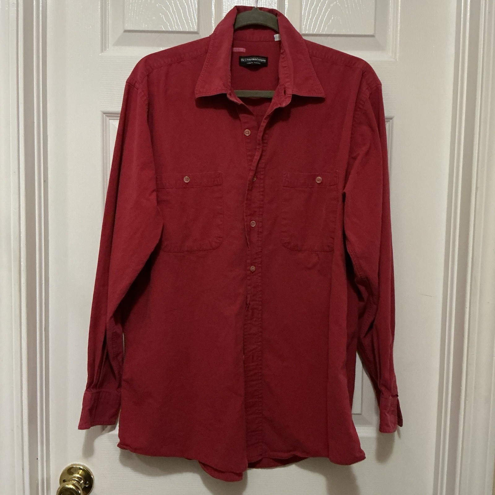 The J Peterman Co Men L Red Cotton Long Sleeve Button Down Shirt Outdoors Work