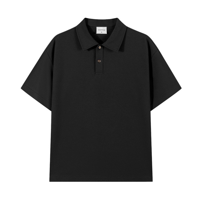Streetwear Drop Shoulder Solid Pique Cotton Men Polo Shirt