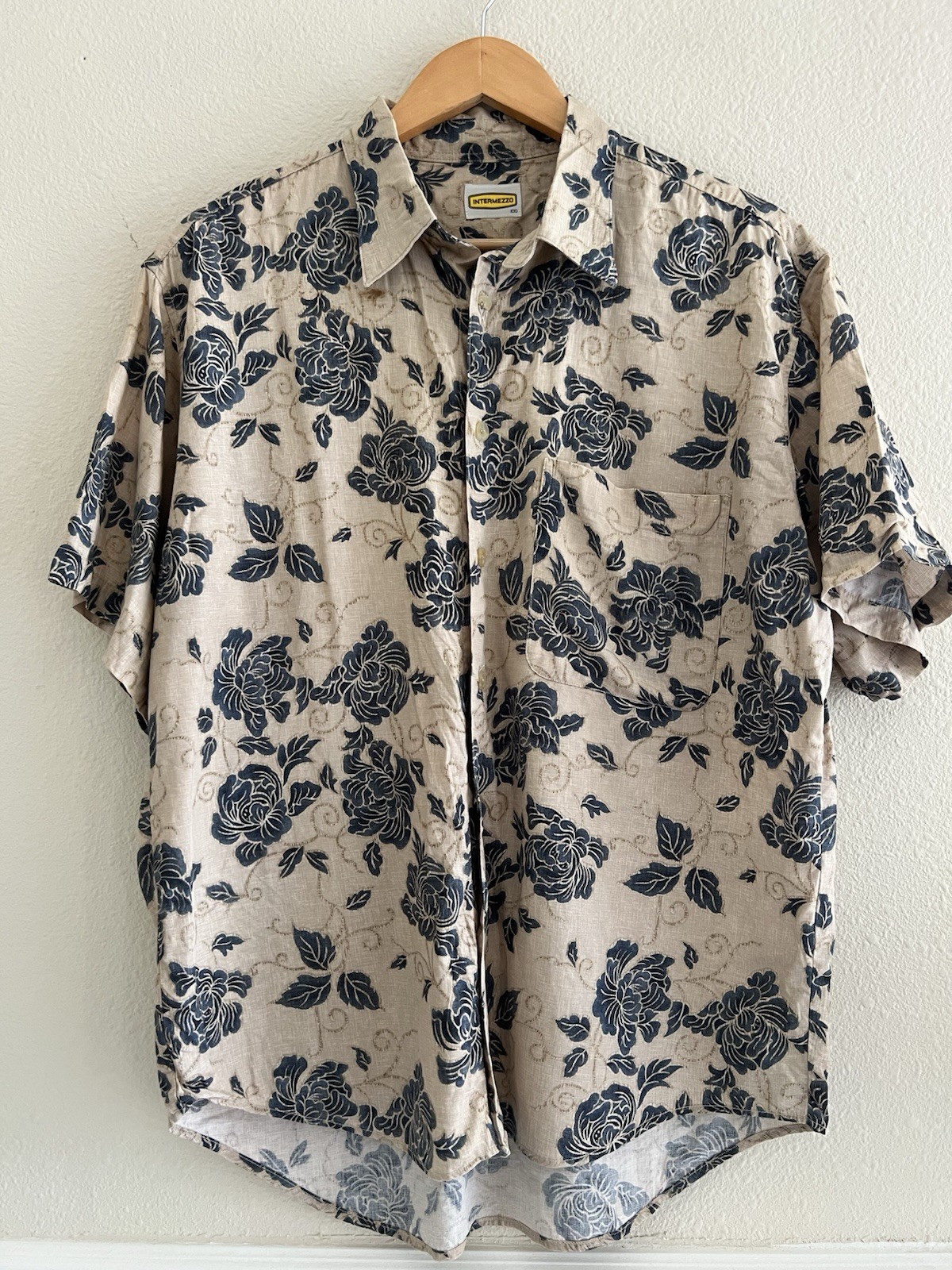Intermezzo Vintage Japanese Hawaiian Shirt Mens Large Abstract Floral Camp Beach