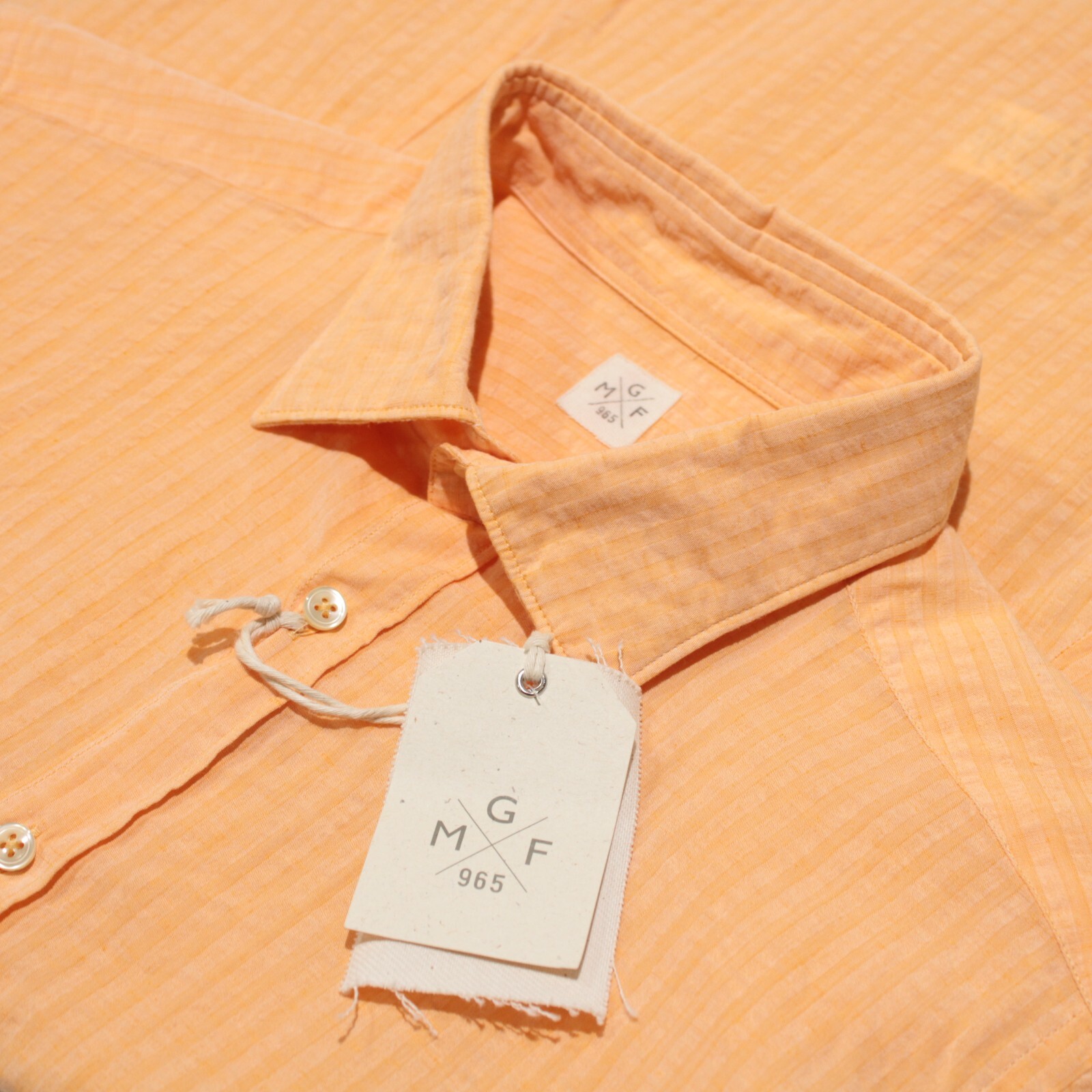 GMF NWT Casual Button Down Shirt Size 15.75 40 In Orange Tonal Stripe Cotton
