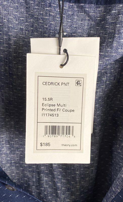 Theory Men’s Cedrick PNT Eclipse Blue Printed Fil Coupe Shirt NWT Sz 15.5 R