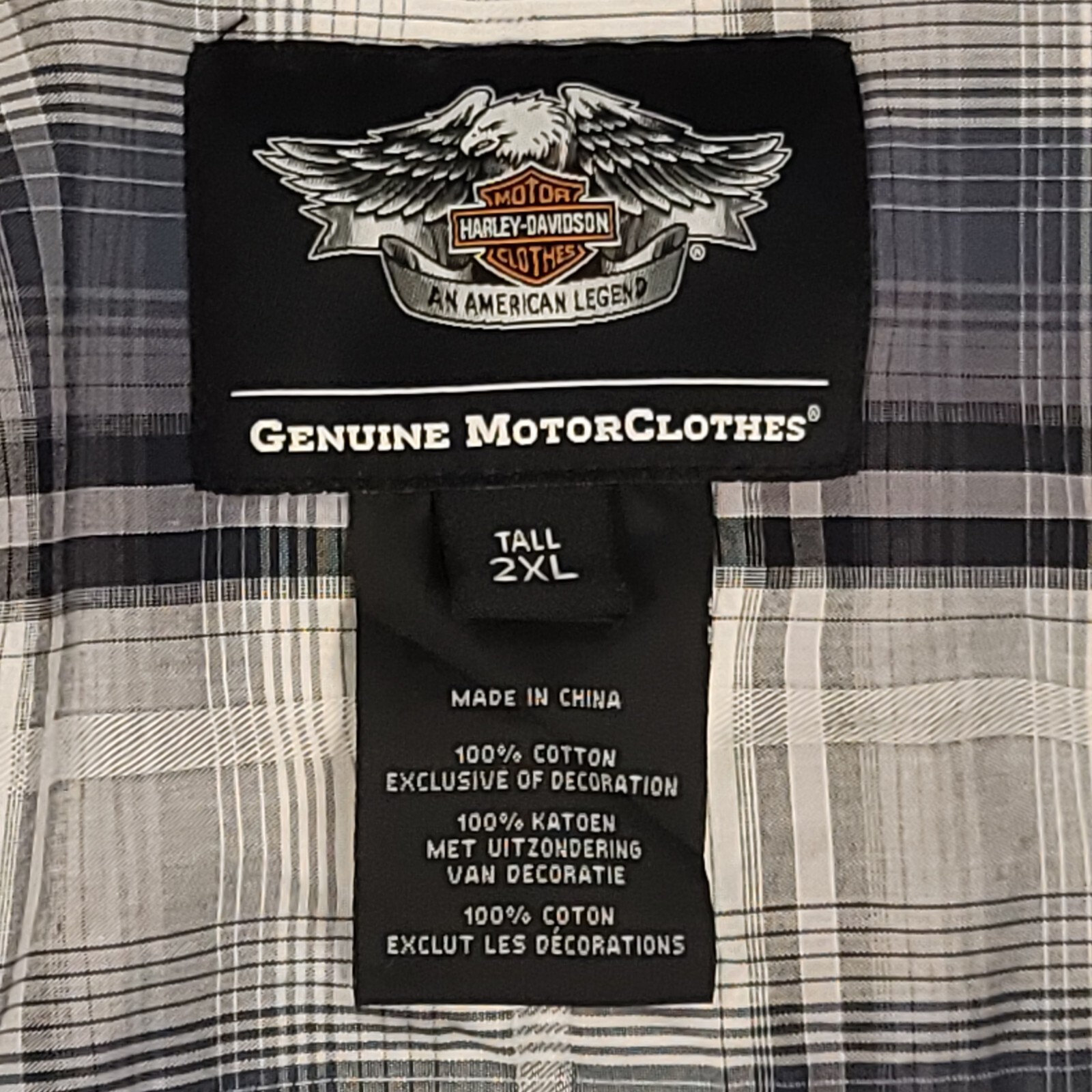Harley Davidson Genuine Motorclothes Buton Down Shirt Men XXL Plaid SS Spell Out