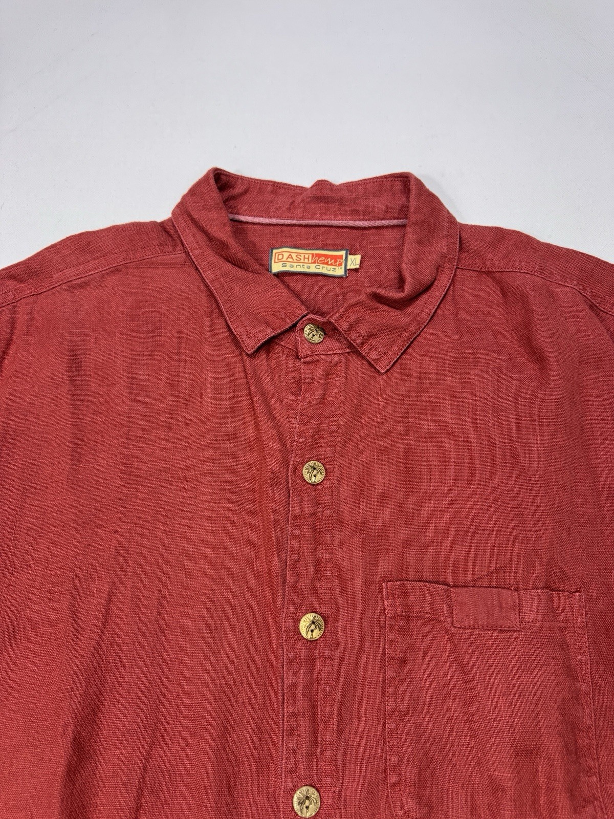 Dash Hemp Santa Cruz 100% Hemp Button Shirt Men’s XL Relaxed Hippie Resort Red