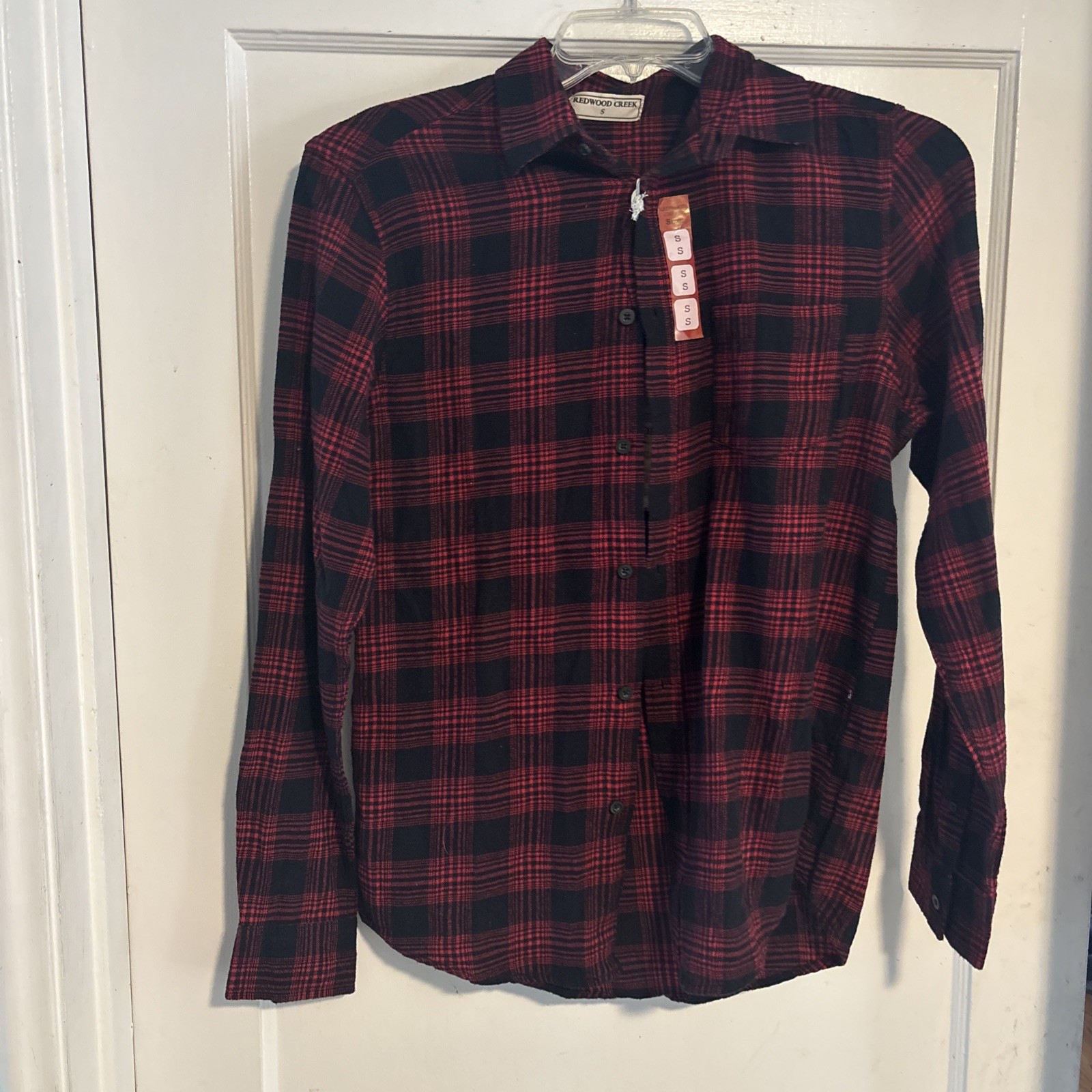 Redwood Creek Flannel Plaid Shirt Red Black Mens Small New With Tag