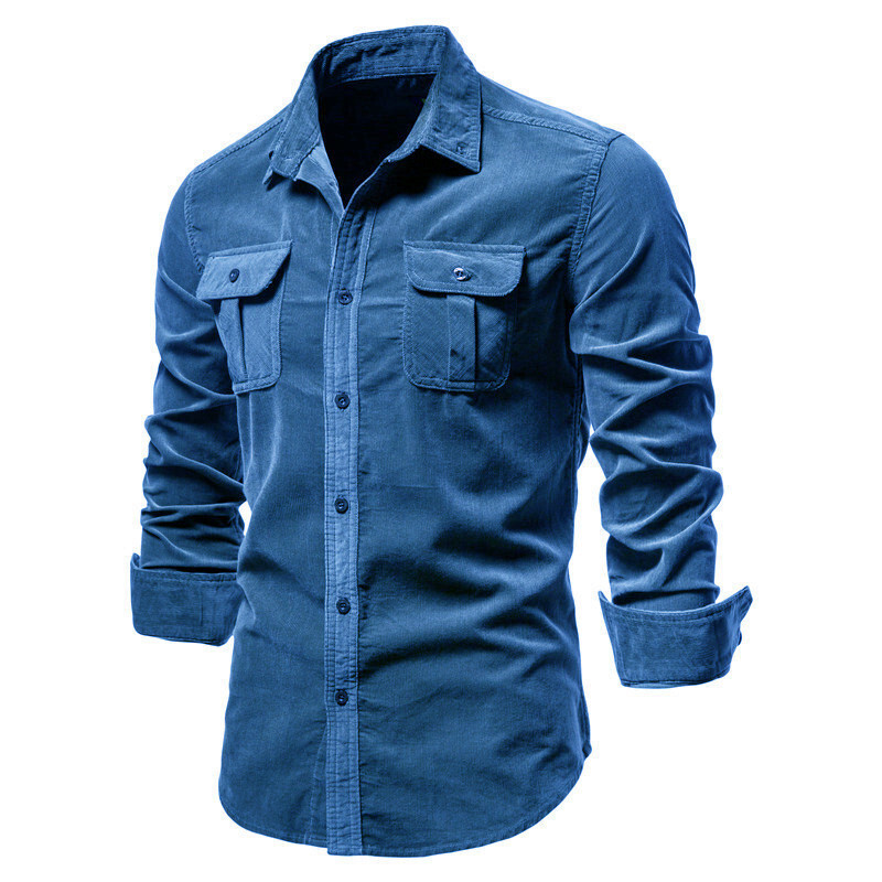 Men’s Shirt Autumn Warm Cotton Corduroy Slim Fit Casual Shirt Long Sleeve Jacket