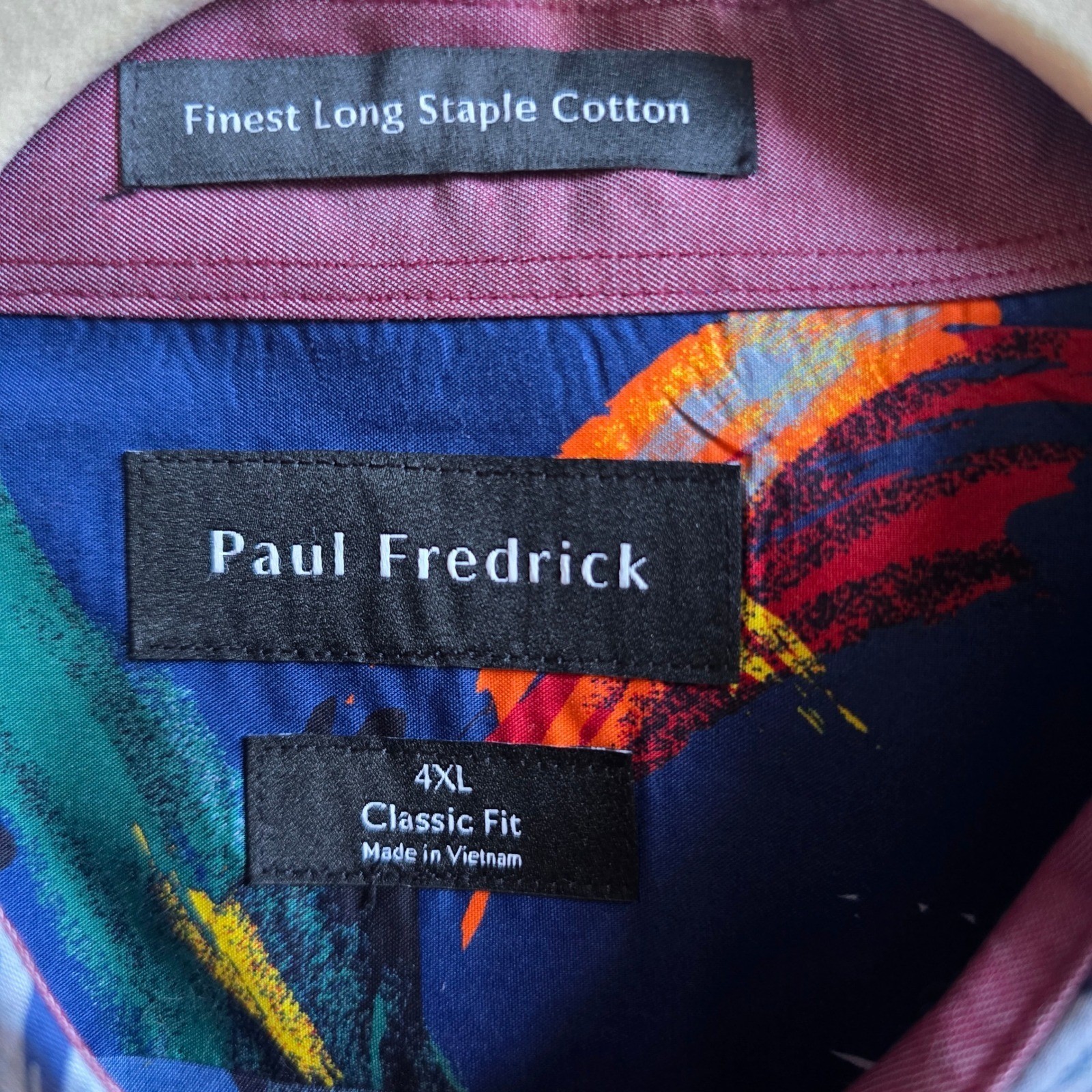 Paul Fredrick 4XL Classic Fit Abstract Paintbrush Botton Down Blue Cotton Mens