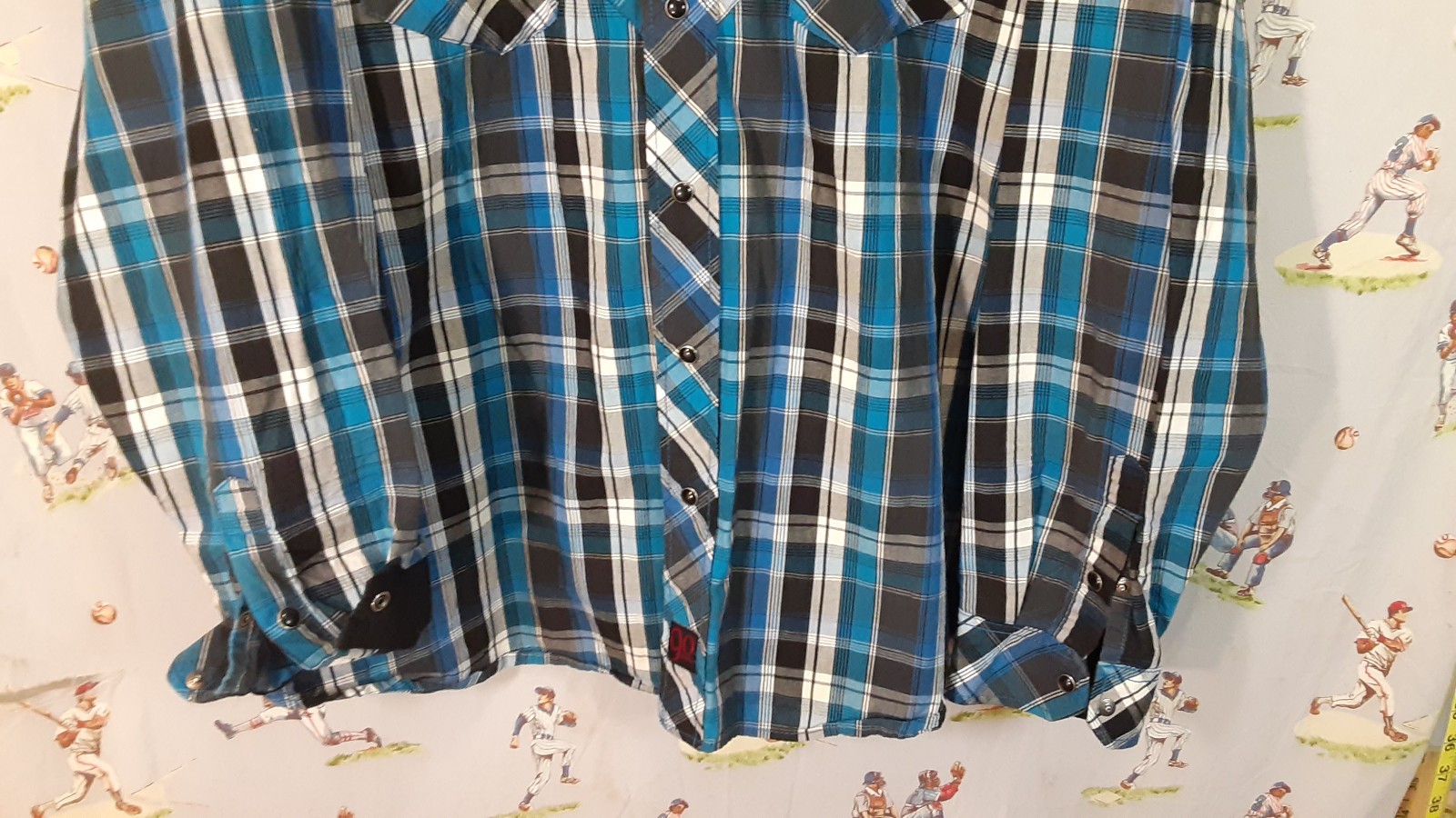 🤠 Panhandle Slim Men’s Western Pearl Snap Shirt Blue Plaid Embroidered Size XL