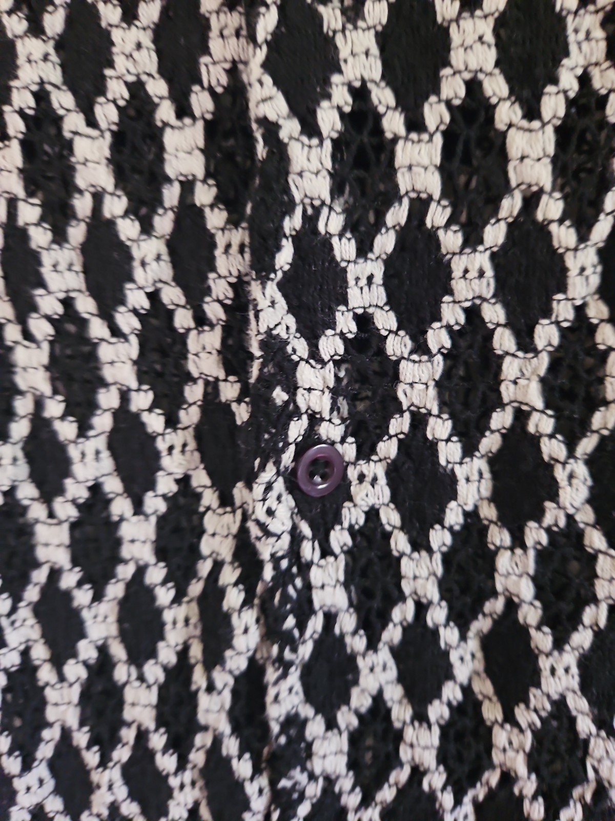 Massive Luxury Black & White Diamond Crochet Polo Button Down Shirt in Men’s L