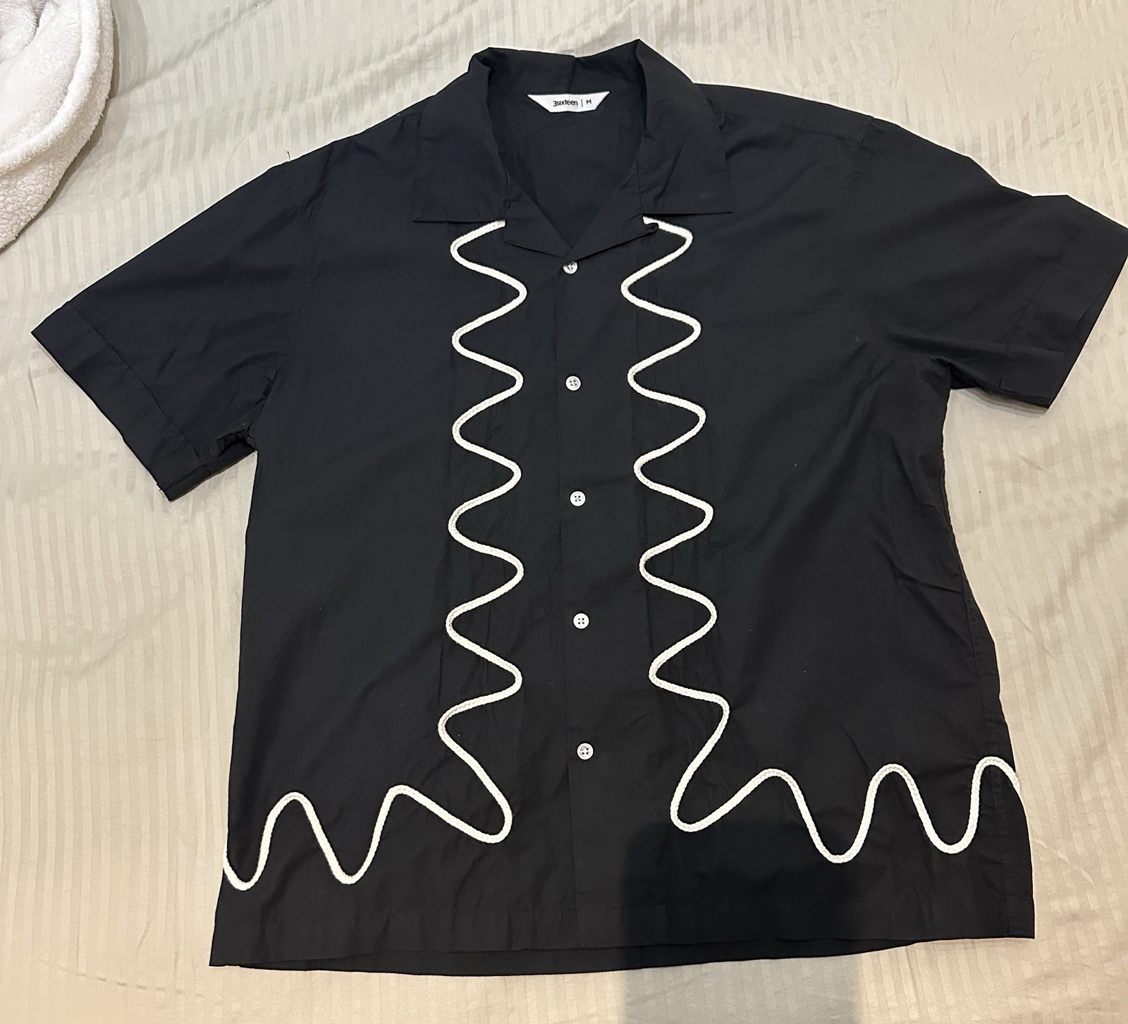 3sixteen vacation shirt- black squiggly- Camp Collar- Size Medium