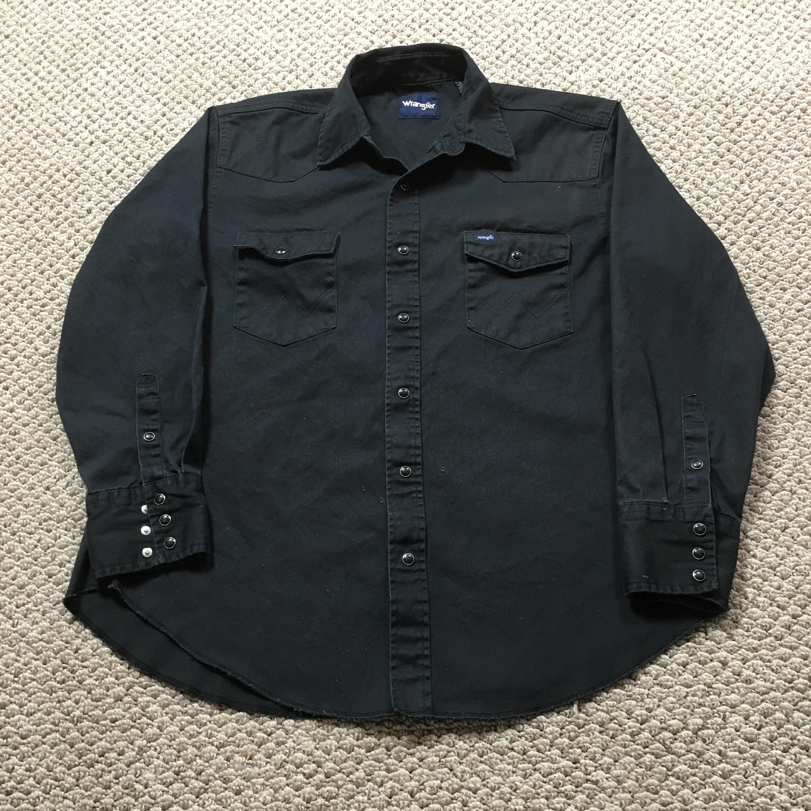 Wrangler Western Shirt Mens XL Black Pearl Snap Long Sleeve Cotton Heavyweight