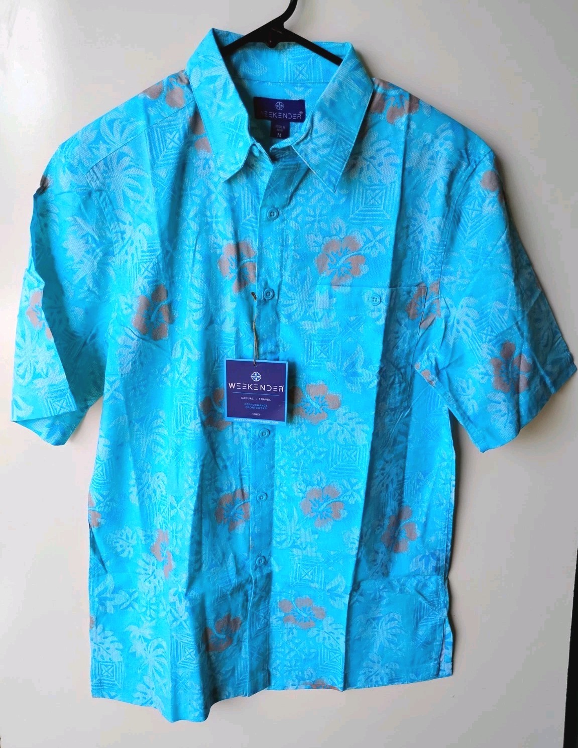 THE WEEKENDER Men’s Blue Hawaiian Style Button-front Short Sleeve Shirt M NEW
