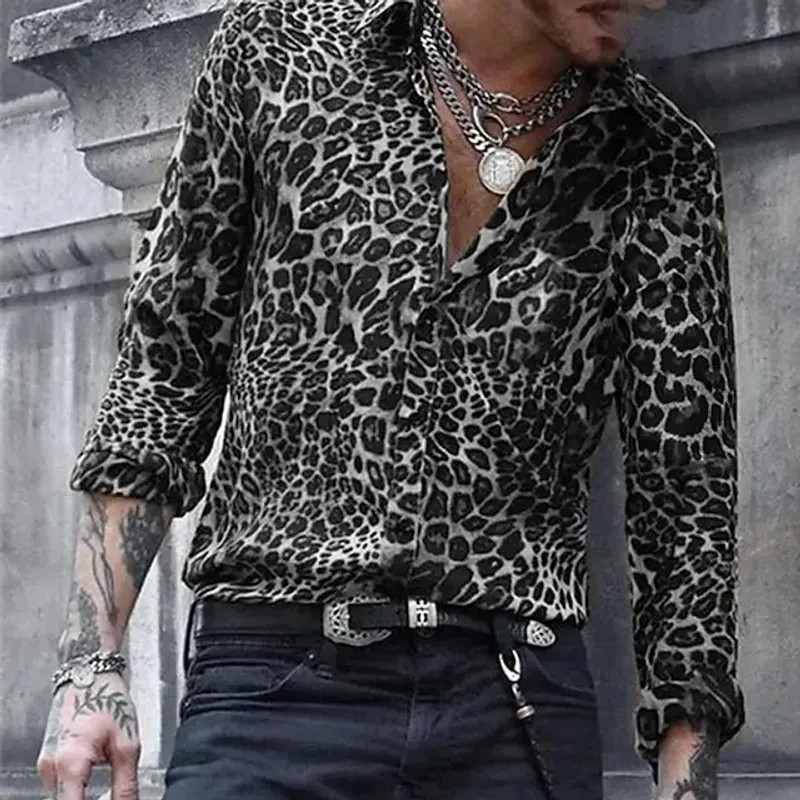 2026 Leopard Print Pattern Lapel Button men’s Shirt 3D Printed Casual Fashion.