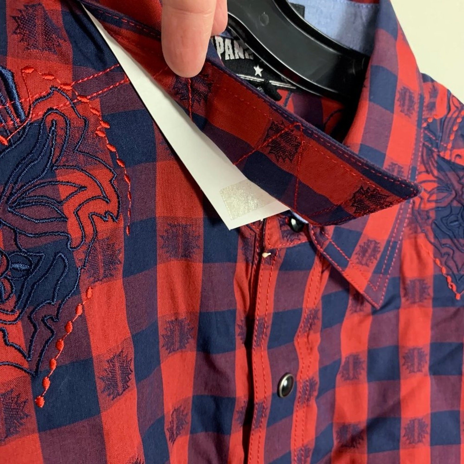 Panhandle Slim Men’s Red/Blue Plaid Pearl Snap Western Shirt Size Large