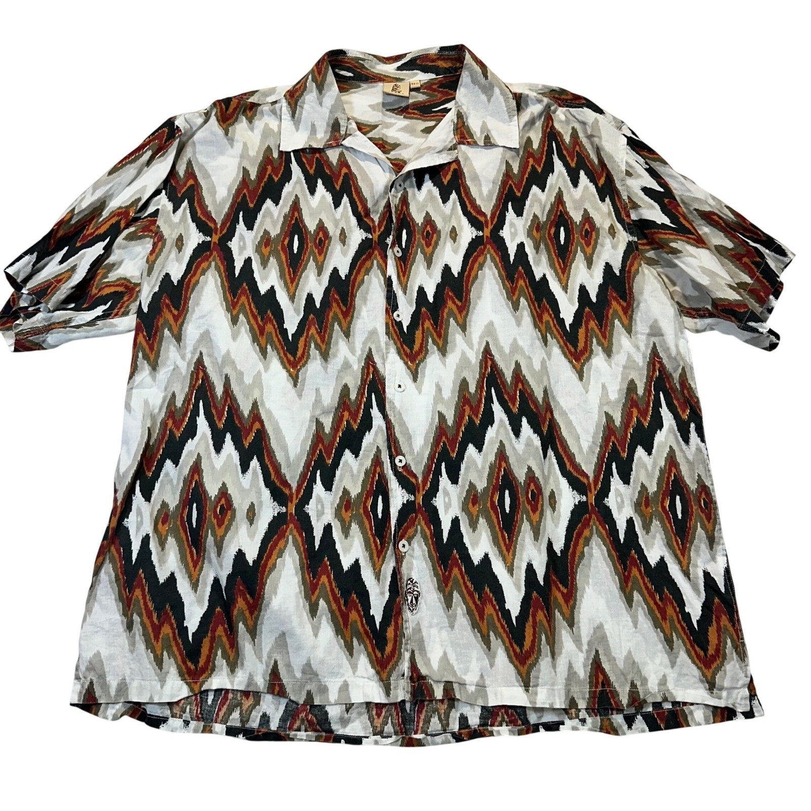 Wayan Natural Wear Button Up Shirt Mens EEG XXL Multi Ikat Tribal Boho Summer