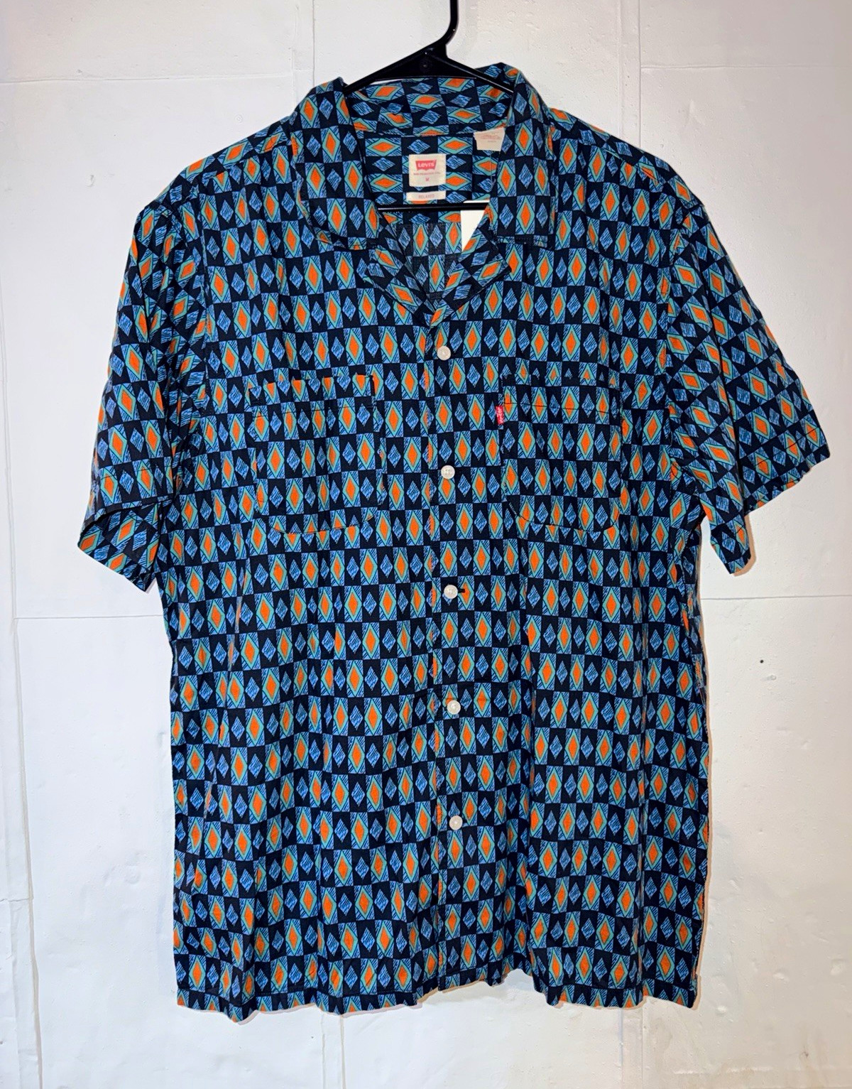 Levi’s Men’s M Blue Geometric Woven Short Sleeve Button-Up Shirt
