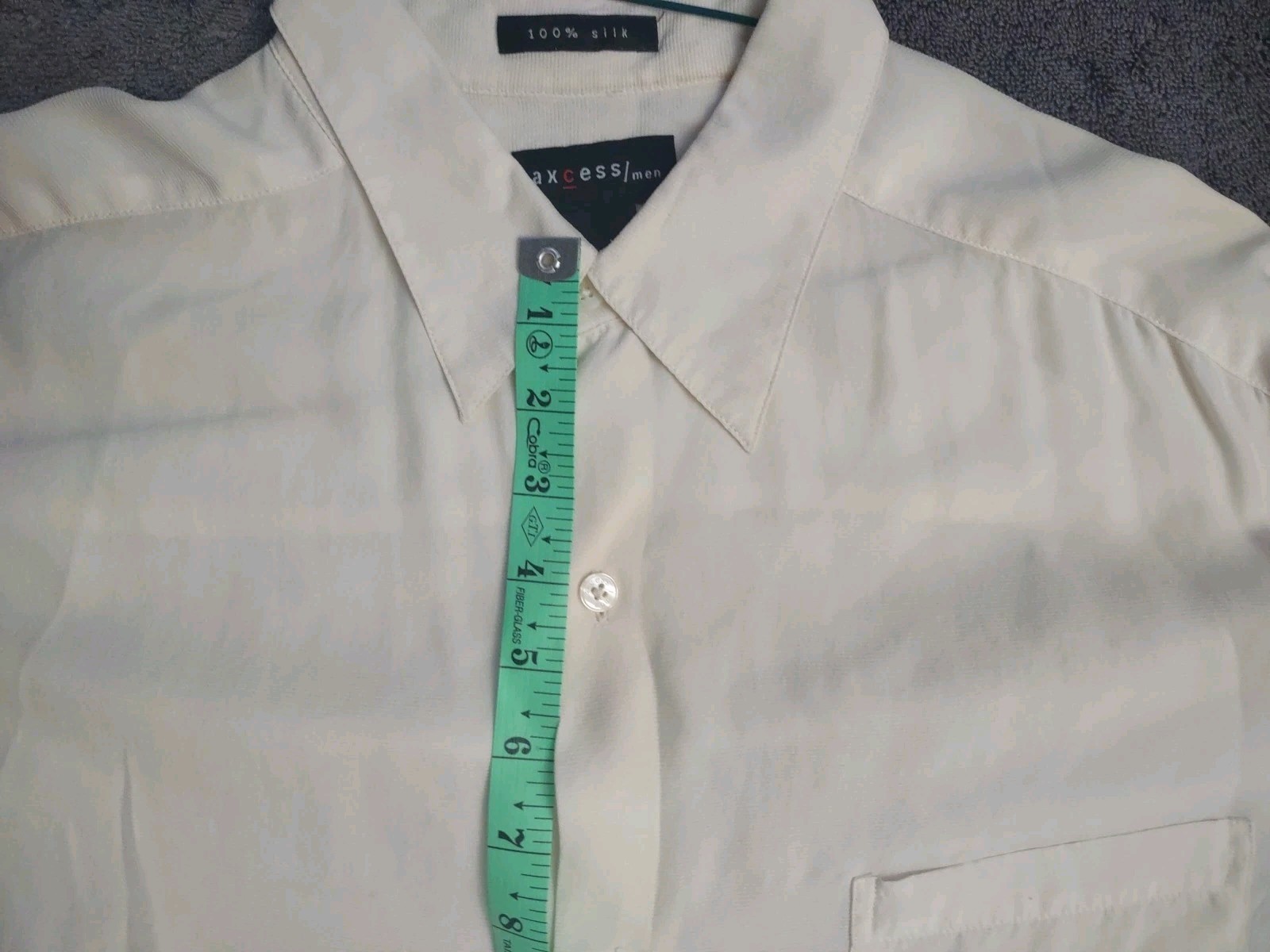 Axcess Mens 100% silk Button Down Shirt Ivory Beach wedding Business Classic