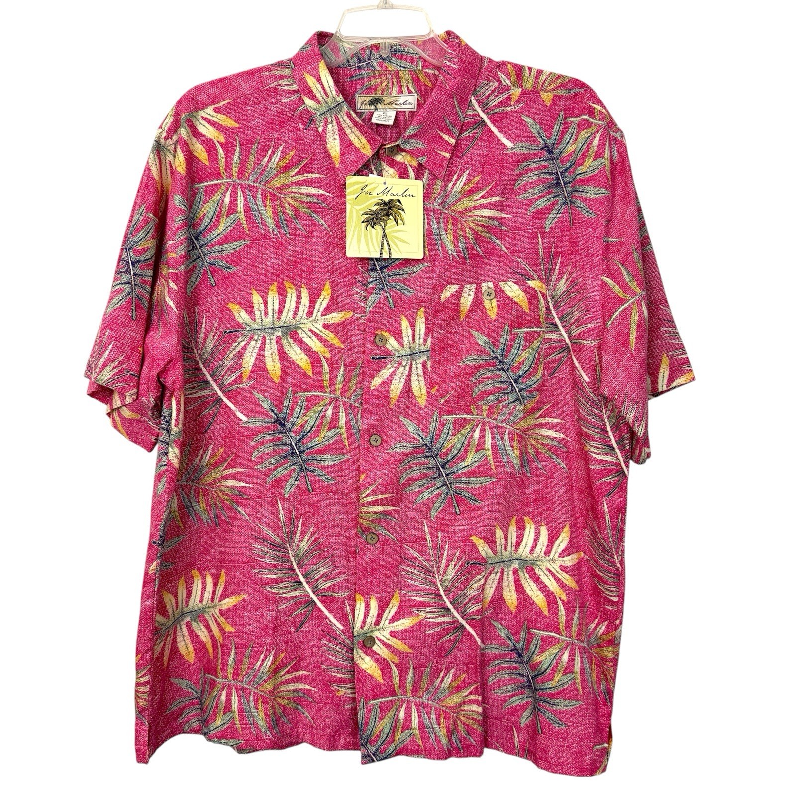 Joe Marlin Hawaiian Shirt Short Sleeve Mens 2XL Button Up Spiced Coral Leaf