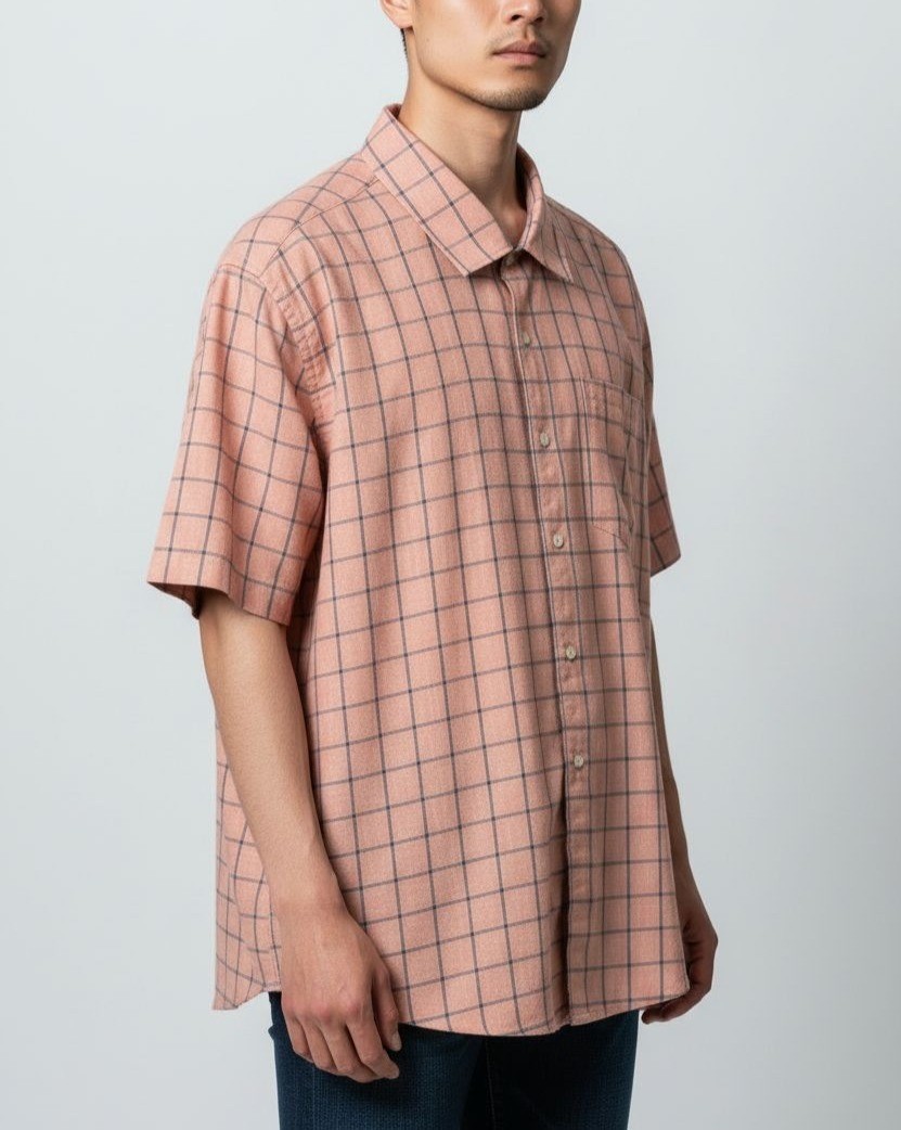 Claiborne Slim Fit Men’s Size L Plaid Short Sleeve Shirt Pink Blue Cotton