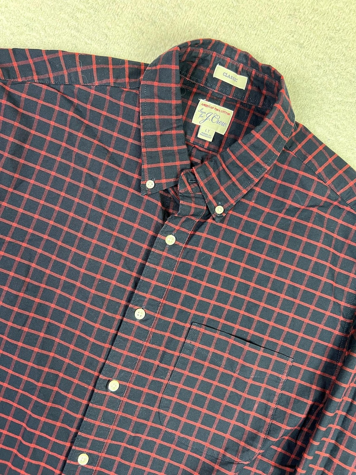 J.Crew Shirt Mens LT Blue Red Check American Pima Cotton Classic Button Down