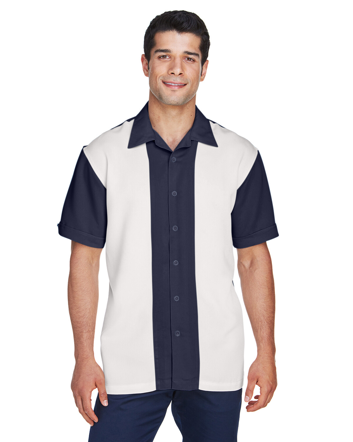 Harriton Men’s Rayon Polyester Bedford Cord Two-Tone Camp Shirt M575 S-4XL