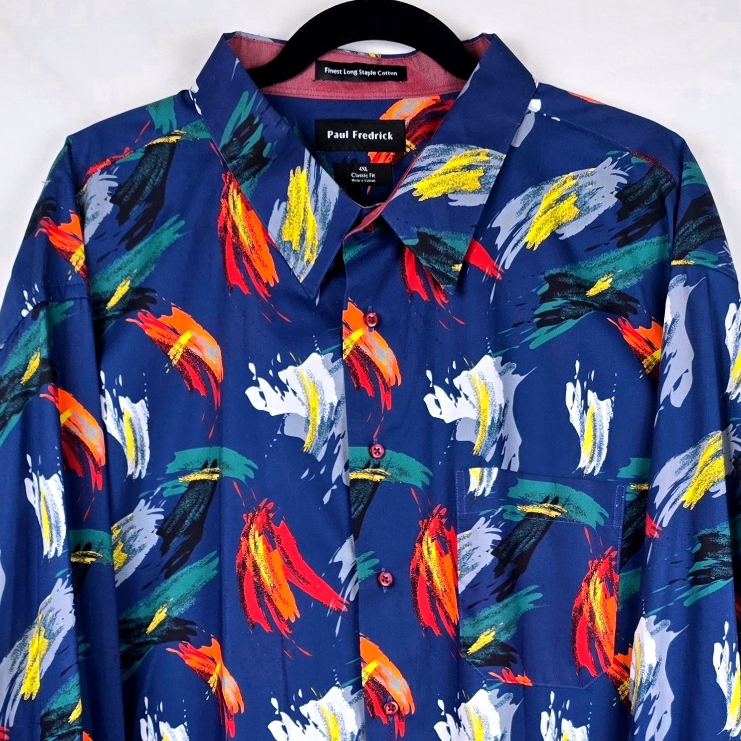 Paul Fredrick 4XL Classic Fit Abstract Paintbrush Botton Down Blue Cotton Mens
