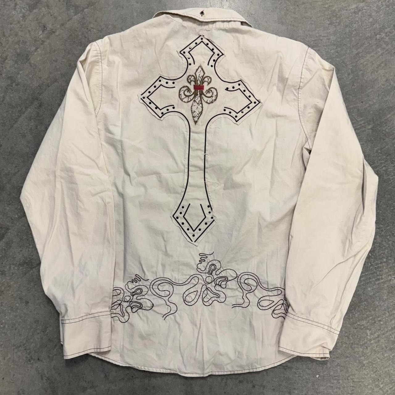 Y2K Cross Embroidered Button Up Shirt Code Seven Gothic Grunge Studded XL