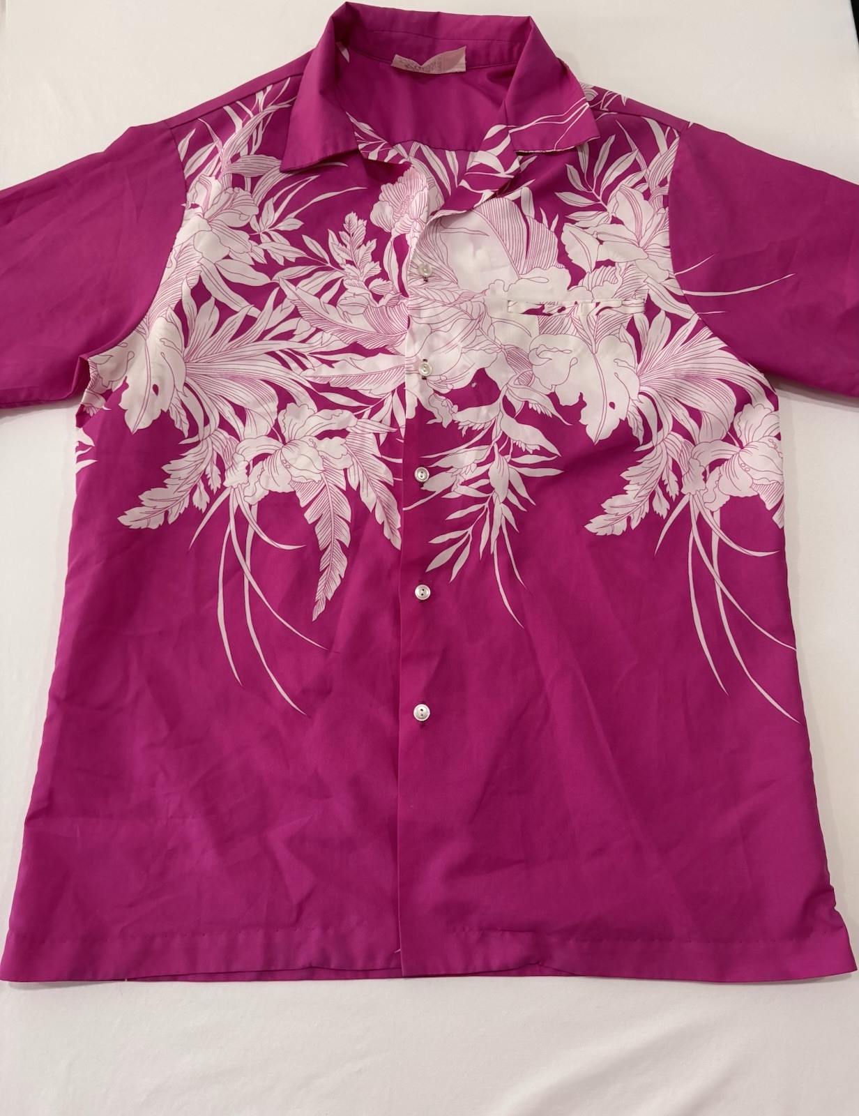 Vintage Hilo Hattie Hawaiian Aloha Shirt Men’s XL Pink White Floral Made Hawaii