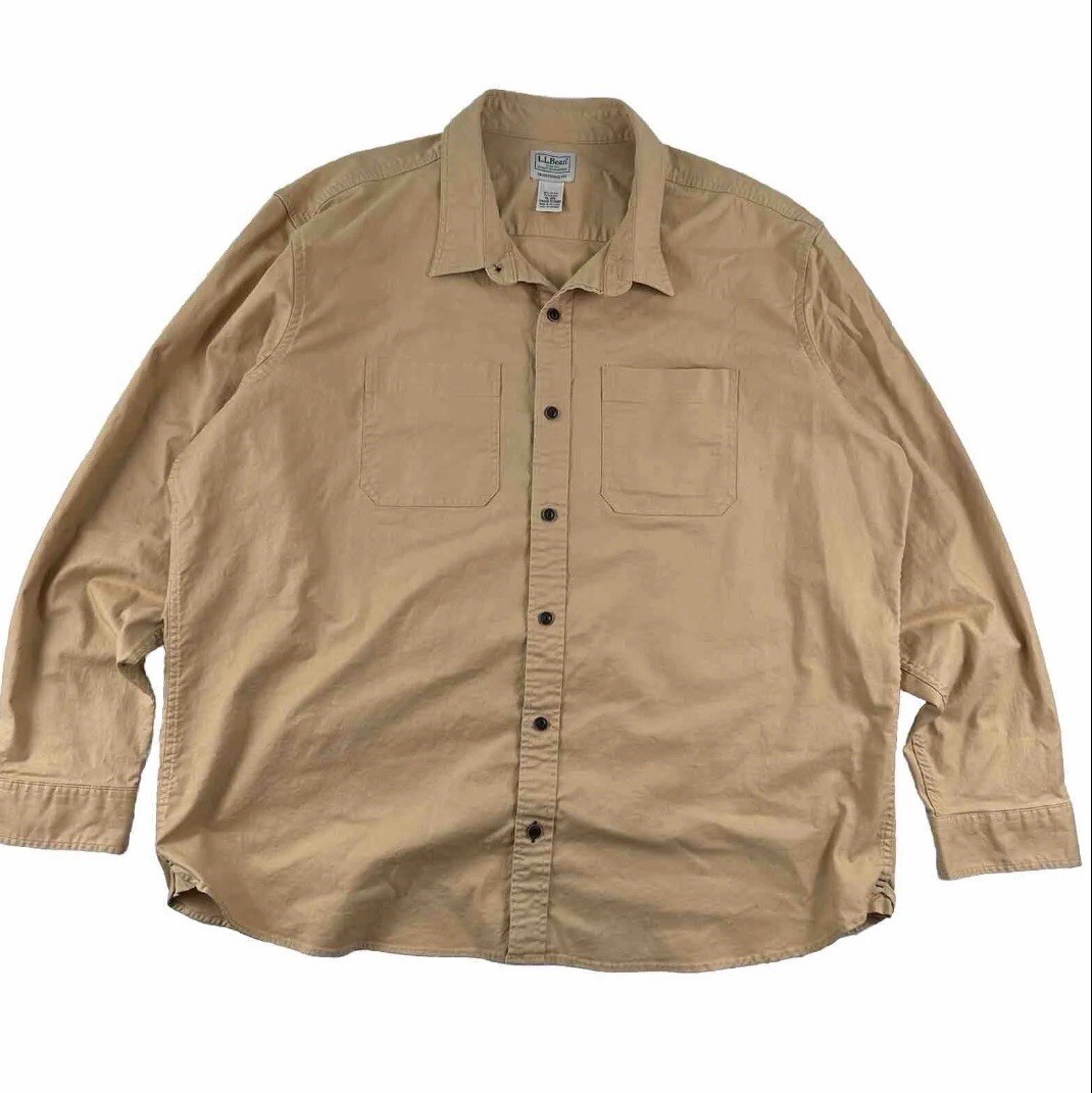 L.L. Bean BeanFlex Shirt Men XL X-Large Yellow Gold Thick Cotton Stretch EUC
