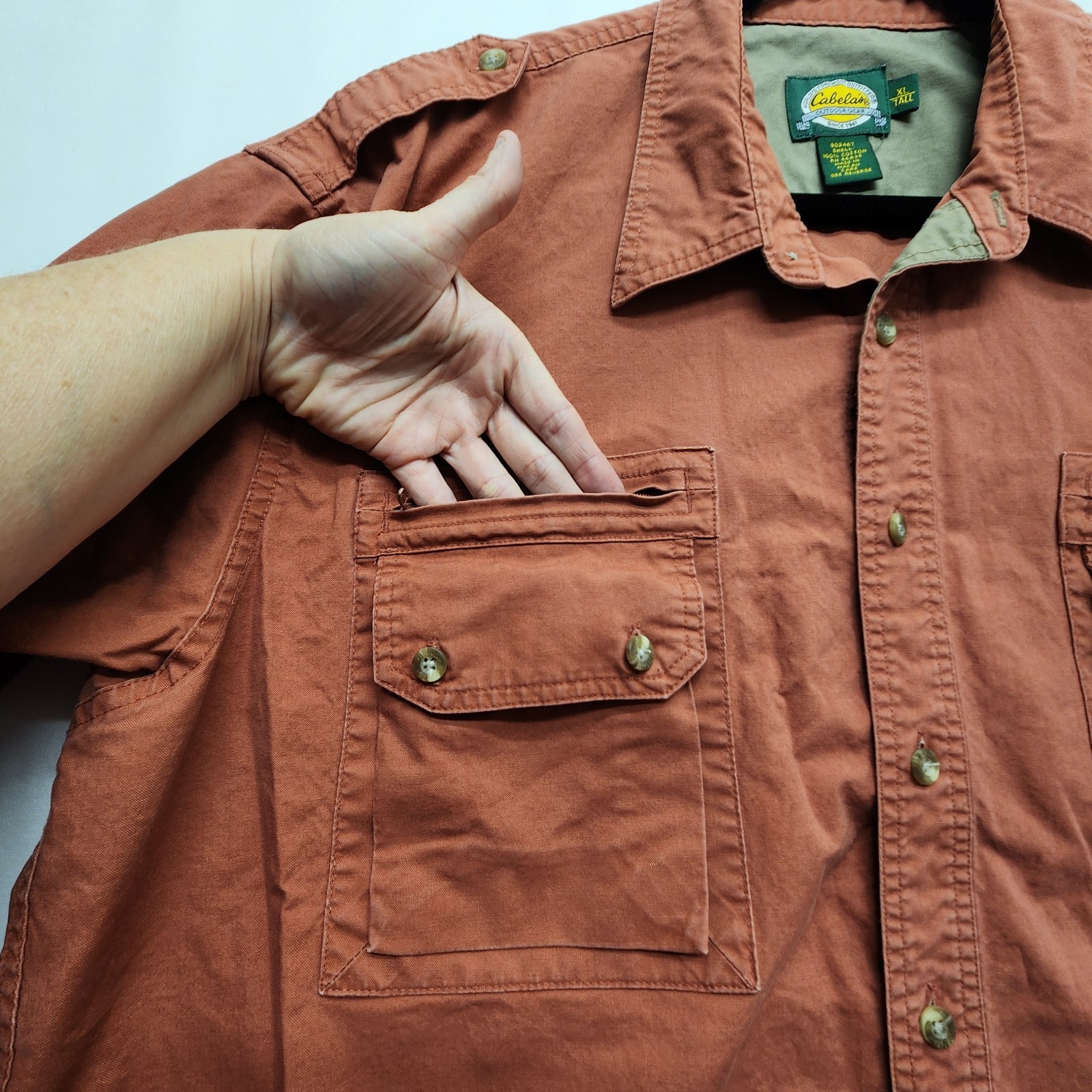 ⭐️Vintage Cabelas Safari Field Shirt XL Tall Rust 100% Cotton Rugged Gorpcore
