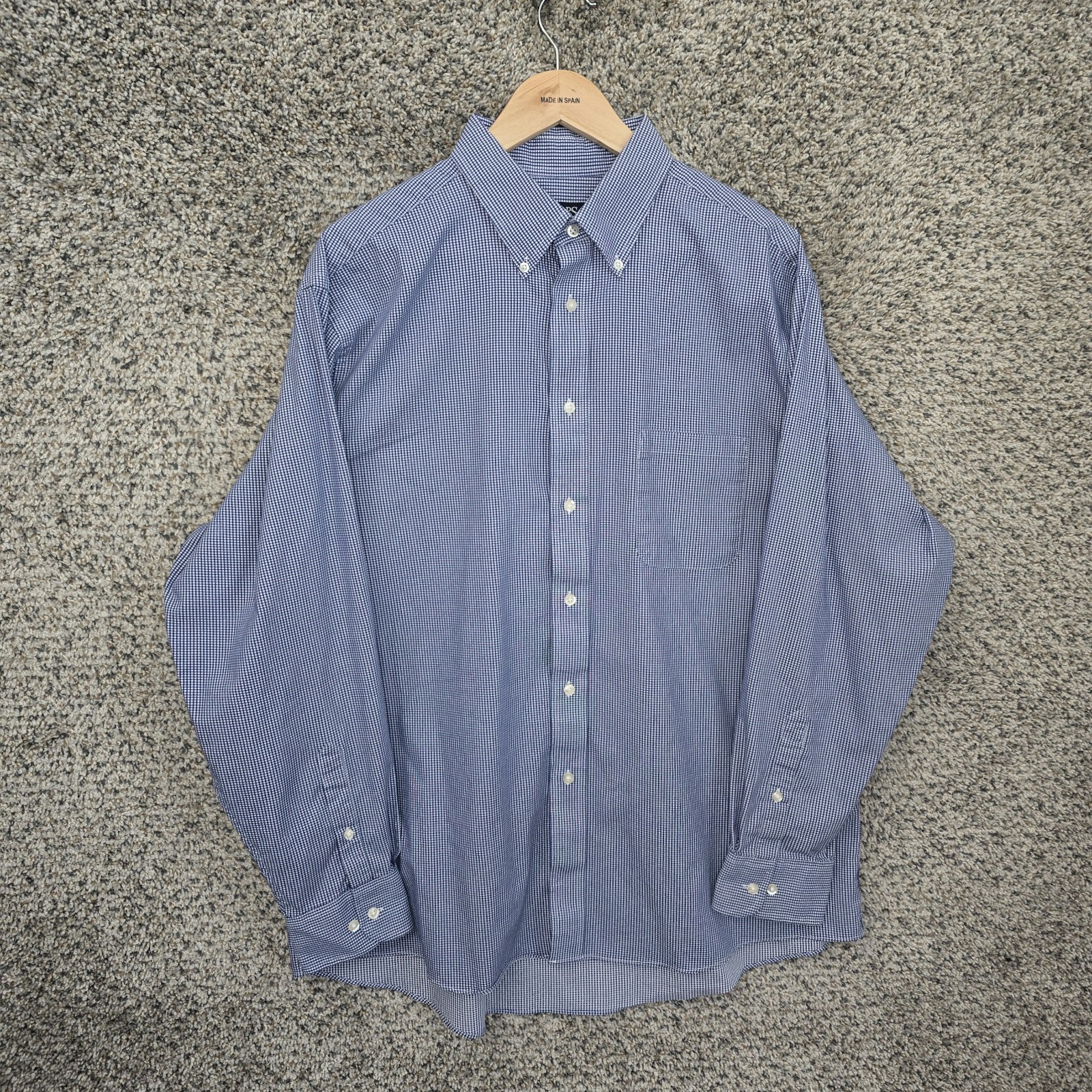 Chaps Shirt Mens 17.5 34/35 Blue Button Down Regular Fit Comfort Stretch Casual
